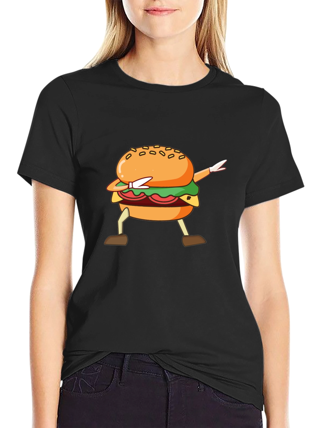 Dabbing Burger Black T-Shirt - Unique Design