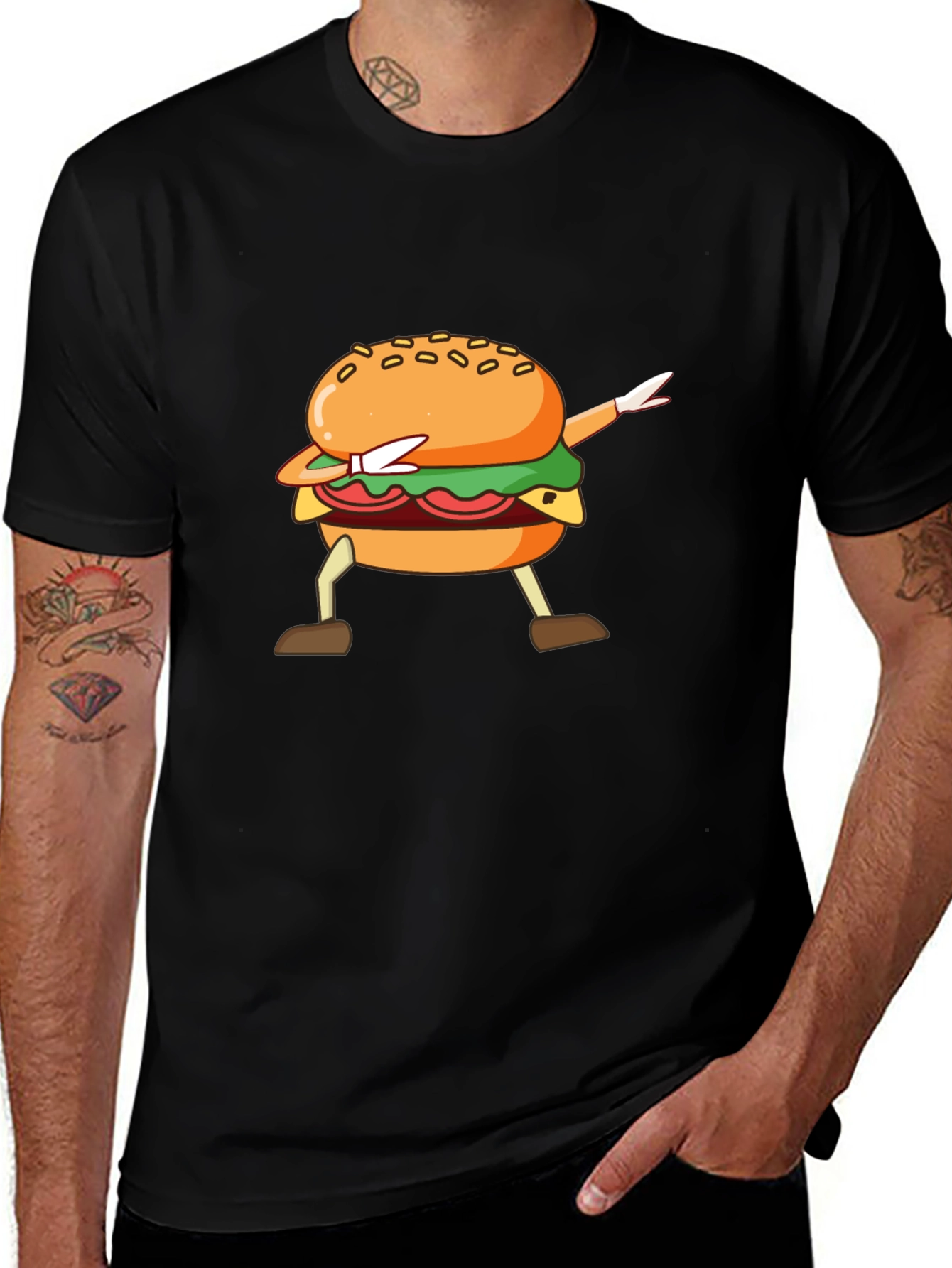 Dabbing Burger Black T-Shirt - Unique Design