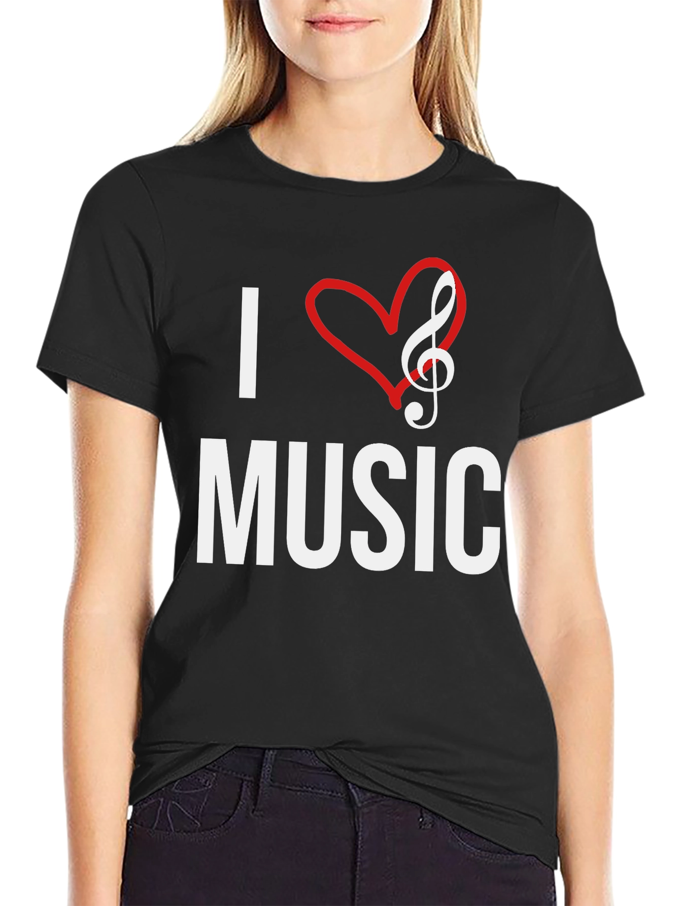 I Love Music Graphic Tee - Black Cotton T-Shirt