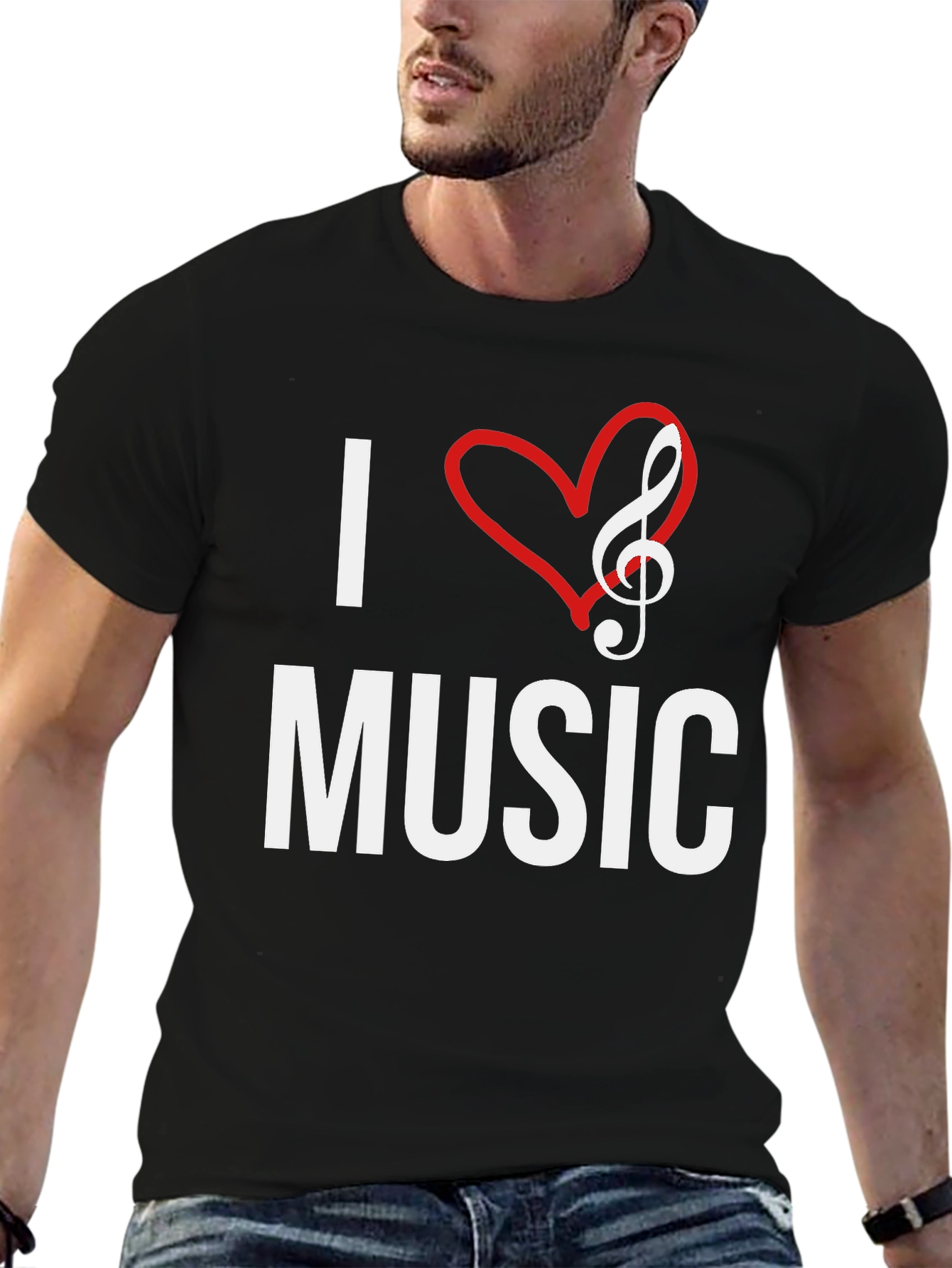 I Love Music Graphic Tee - Black Cotton T-Shirt