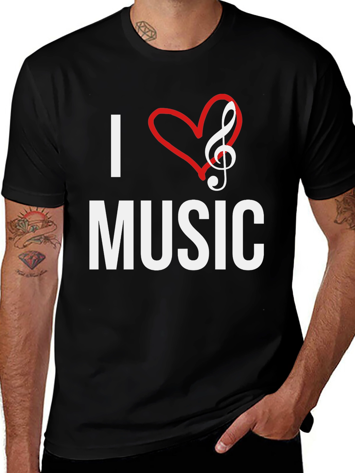 I Love Music Graphic Tee - Black Cotton T-Shirt