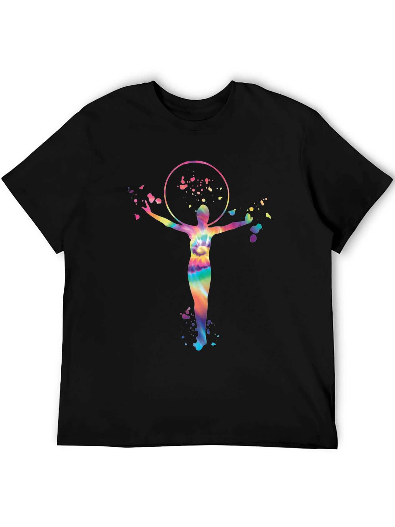 Vibrant Tie-Dye Hula Hoop Design Black T-Shirt