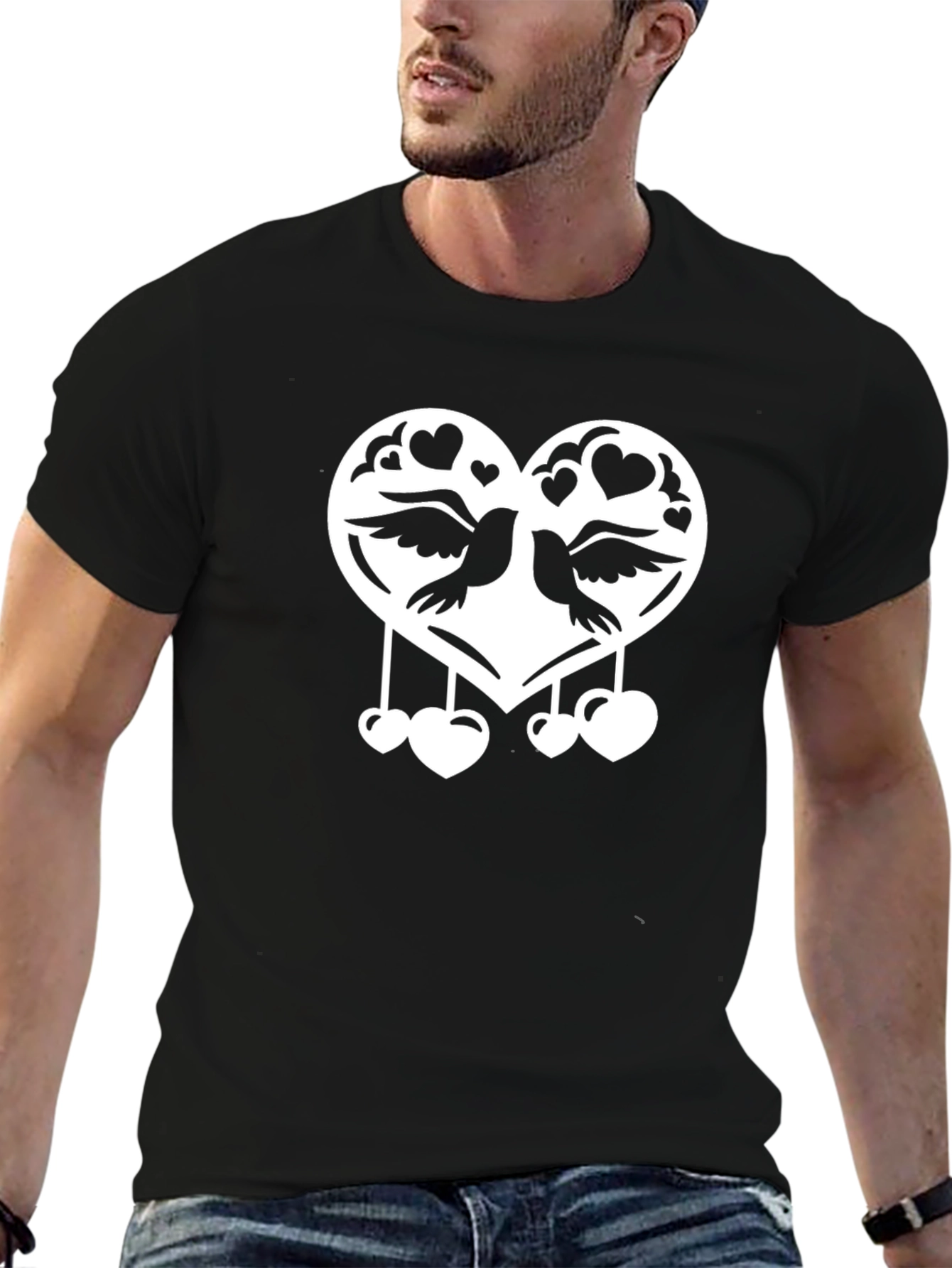 Love Birds Graphic Tee - Black Cotton T-Shirt