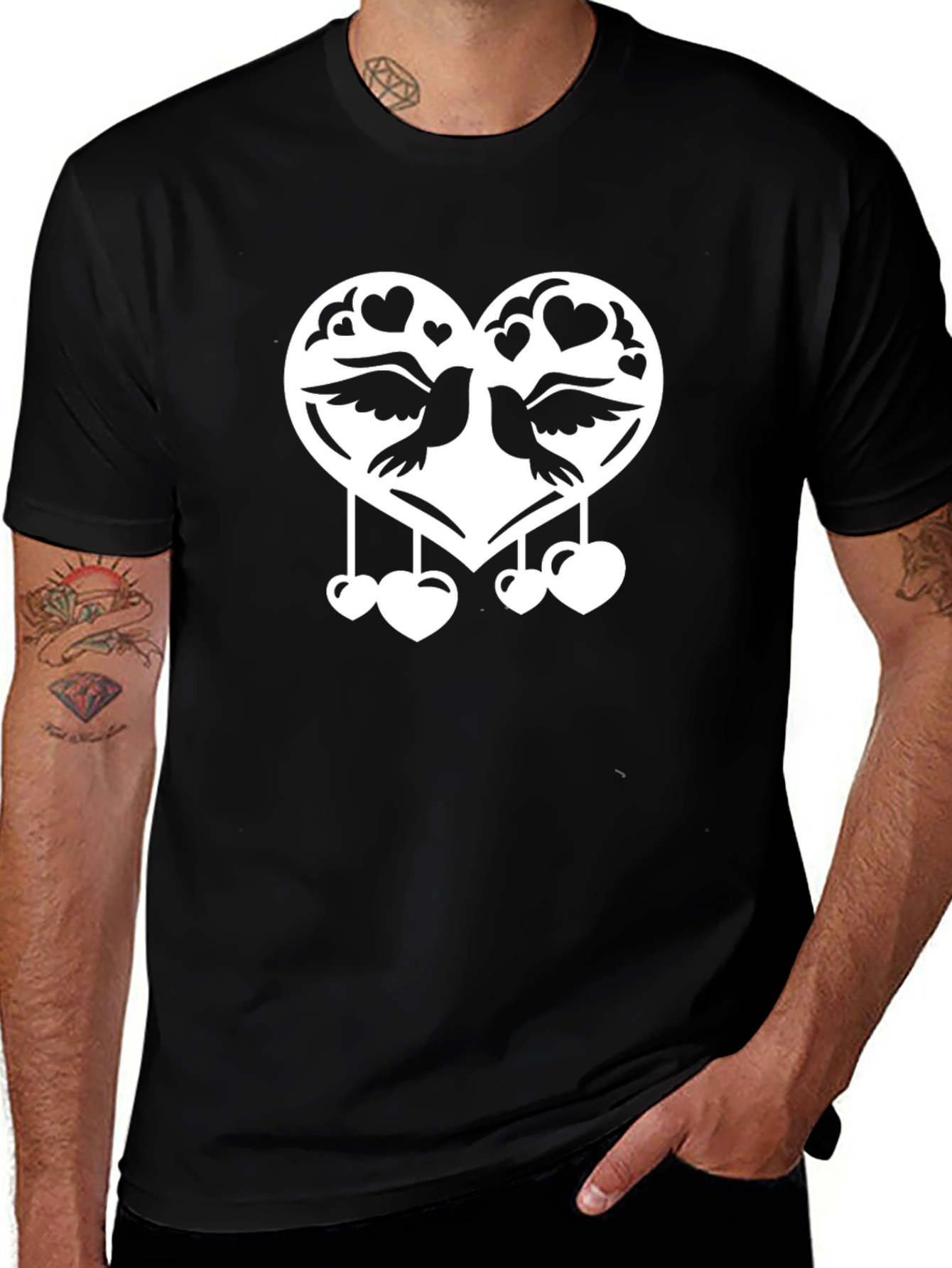 Love Birds Graphic Tee - Black Cotton T-Shirt