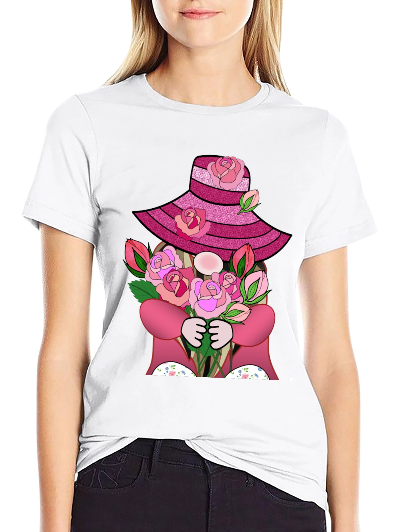 Floral Gnome Graphic Tee - Rose Hat
