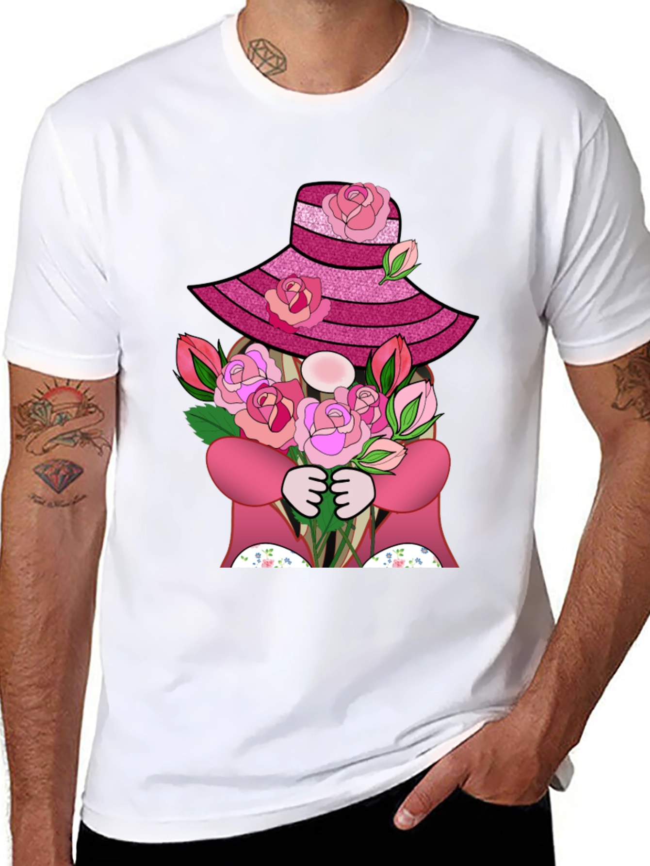 Floral Gnome Graphic Tee - Rose Hat