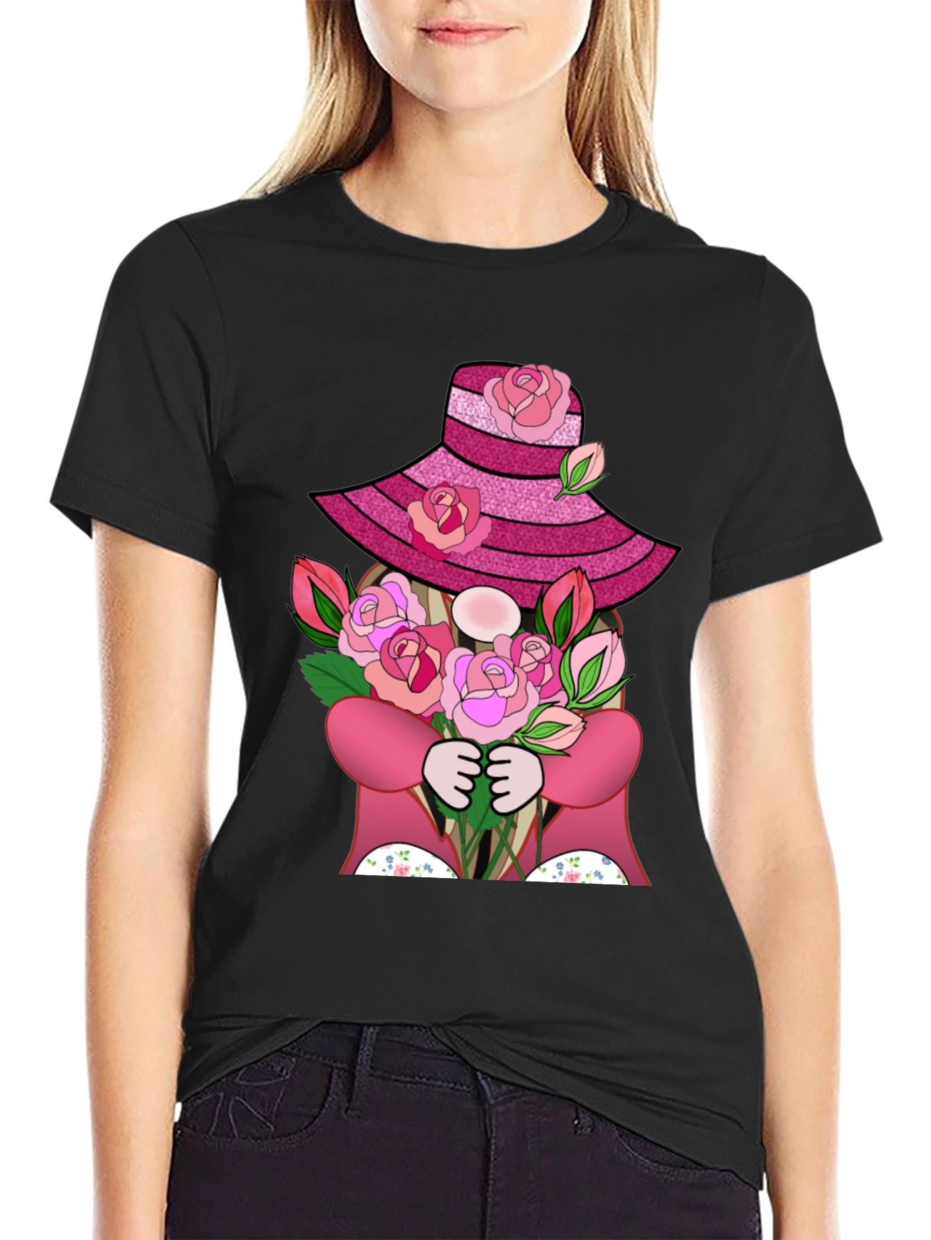 Floral Gnome Graphic Tee - Rose Hat