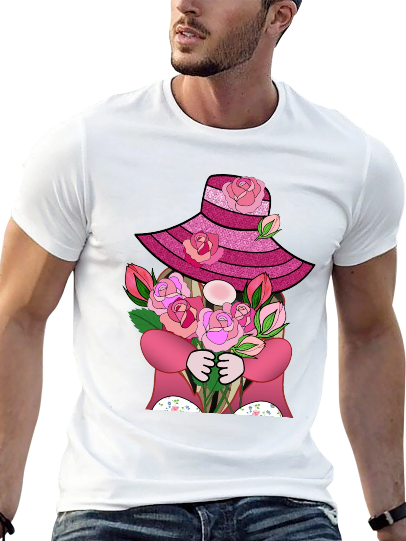 Floral Gnome Graphic Tee - Rose Hat