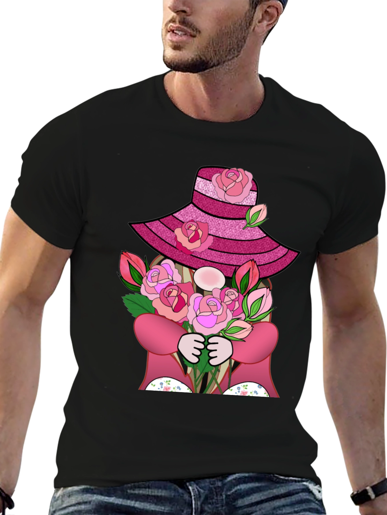 Floral Gnome Graphic Tee - Rose Hat