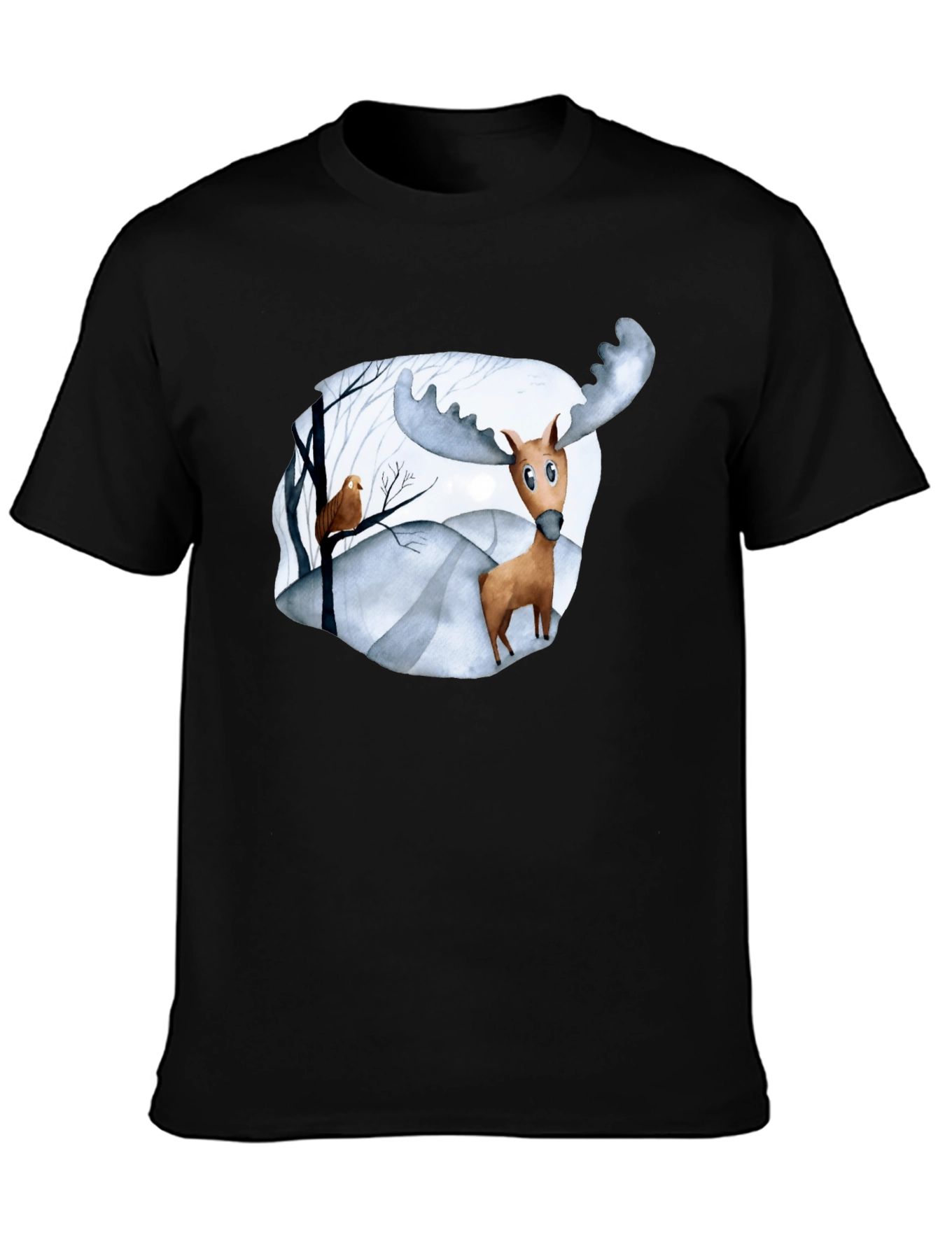 Moose & Bird Graphic Black T-Shirt
