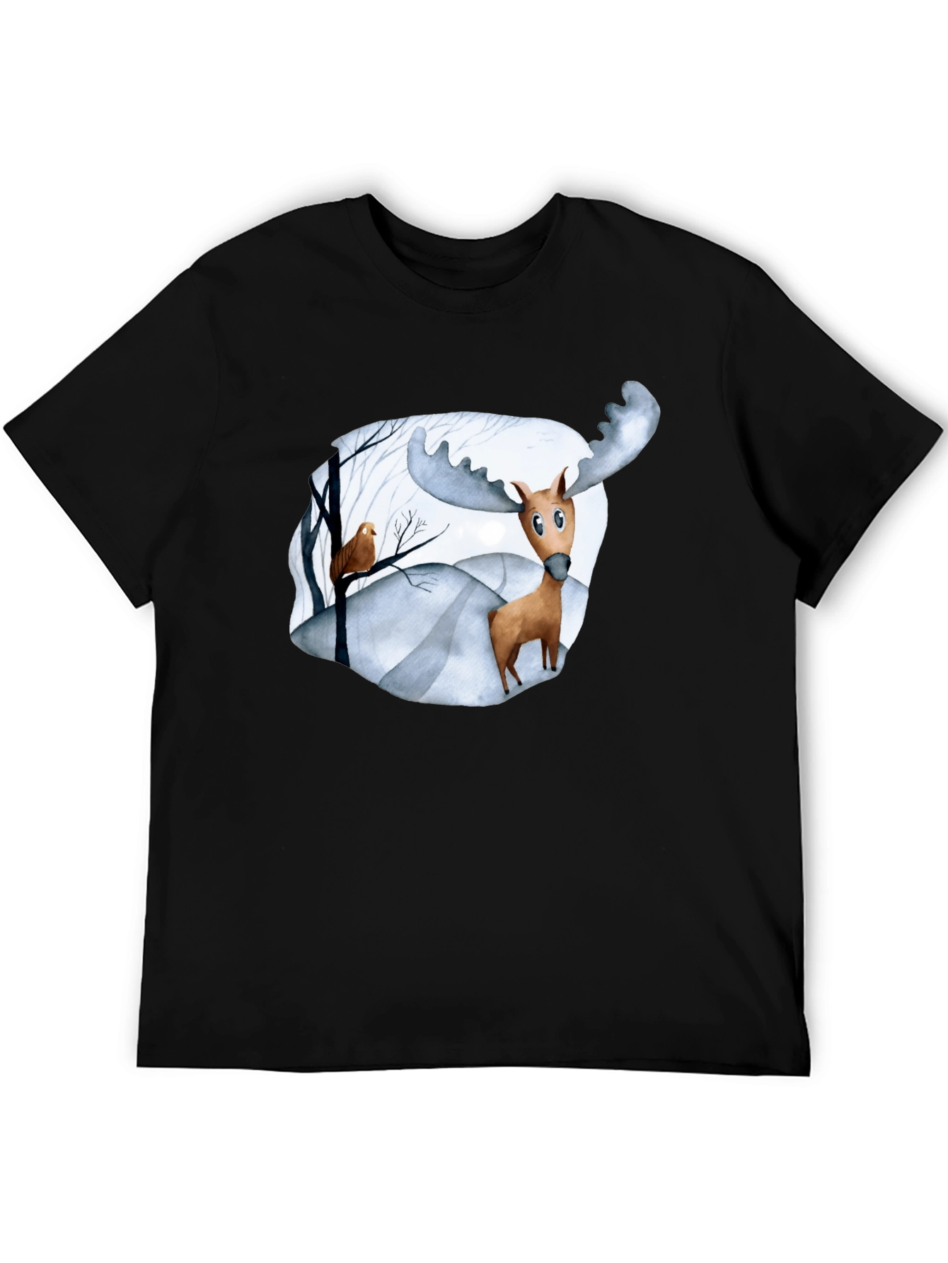 Moose & Bird Graphic Black T-Shirt