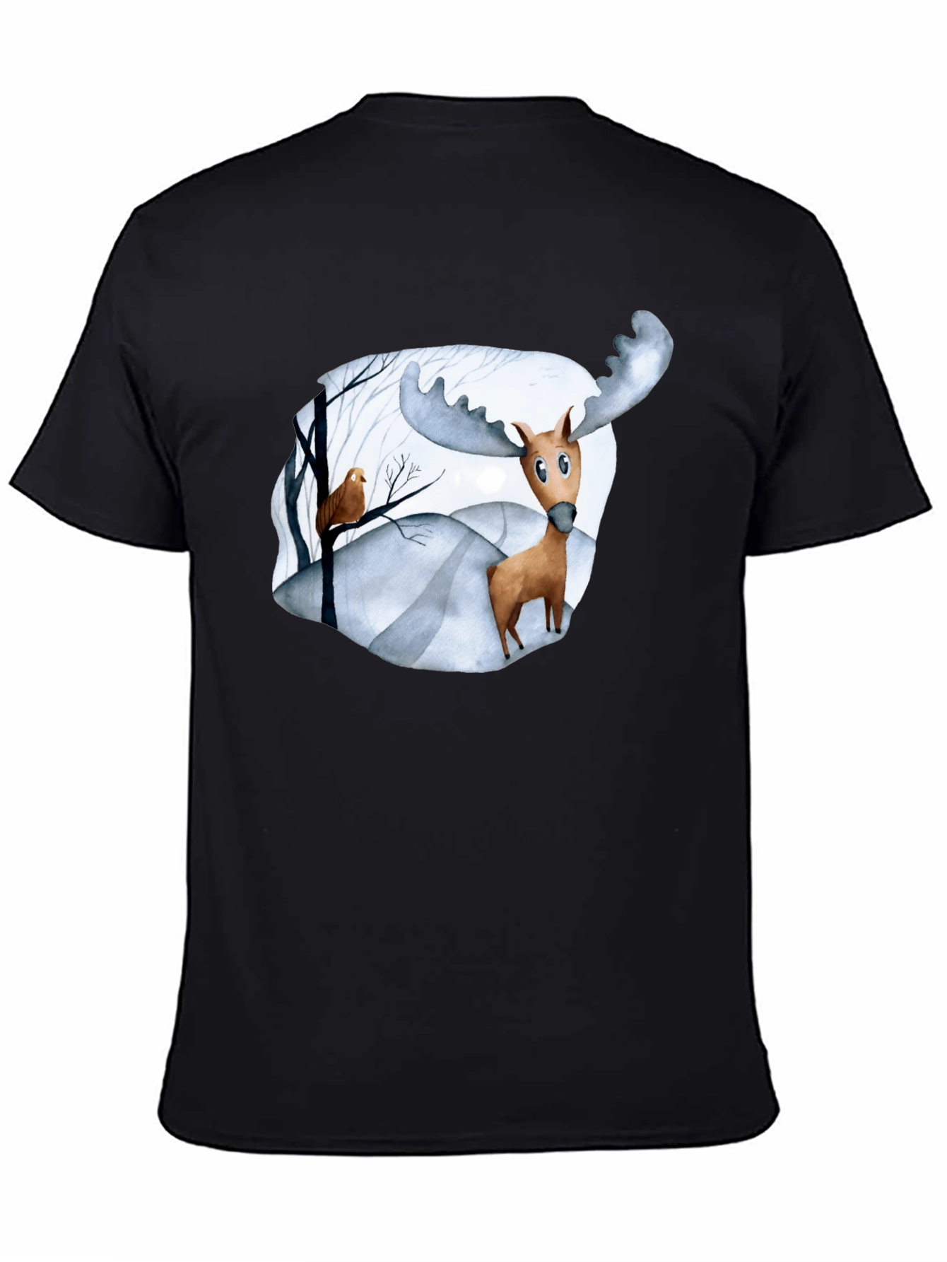 Moose & Bird Graphic Black T-Shirt