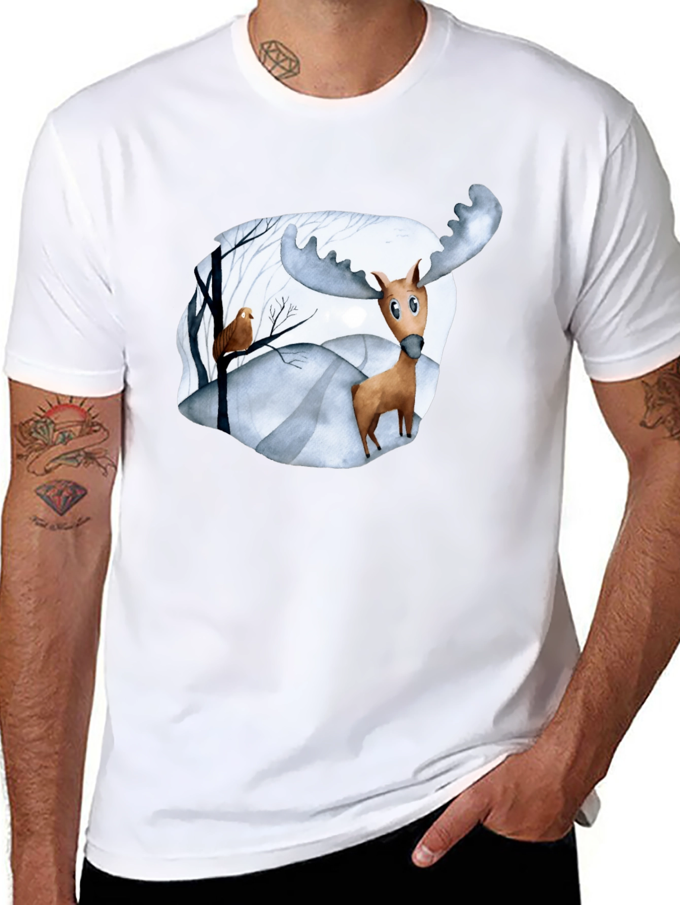 Moose & Bird Graphic Black T-Shirt