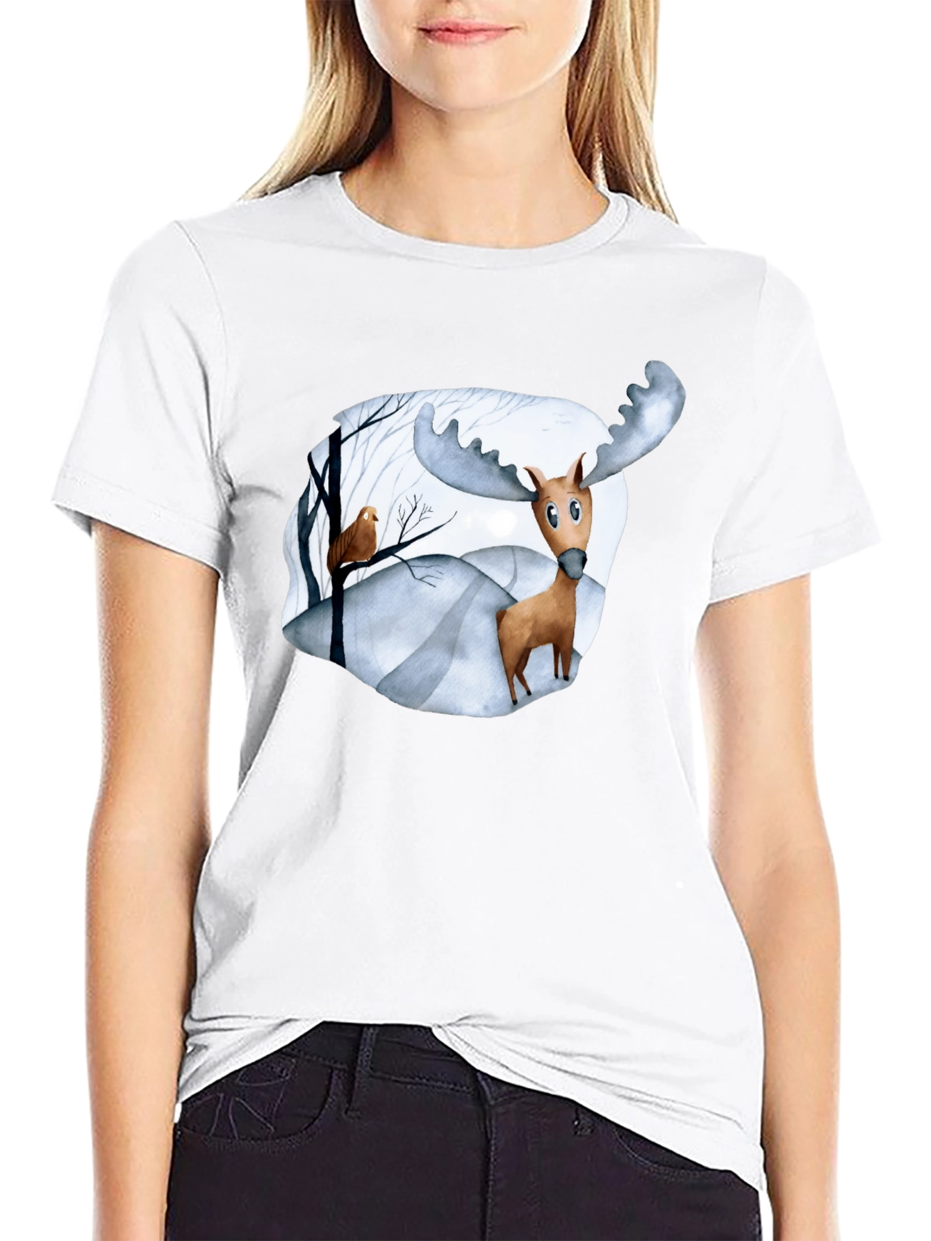 Moose & Bird Graphic Black T-Shirt