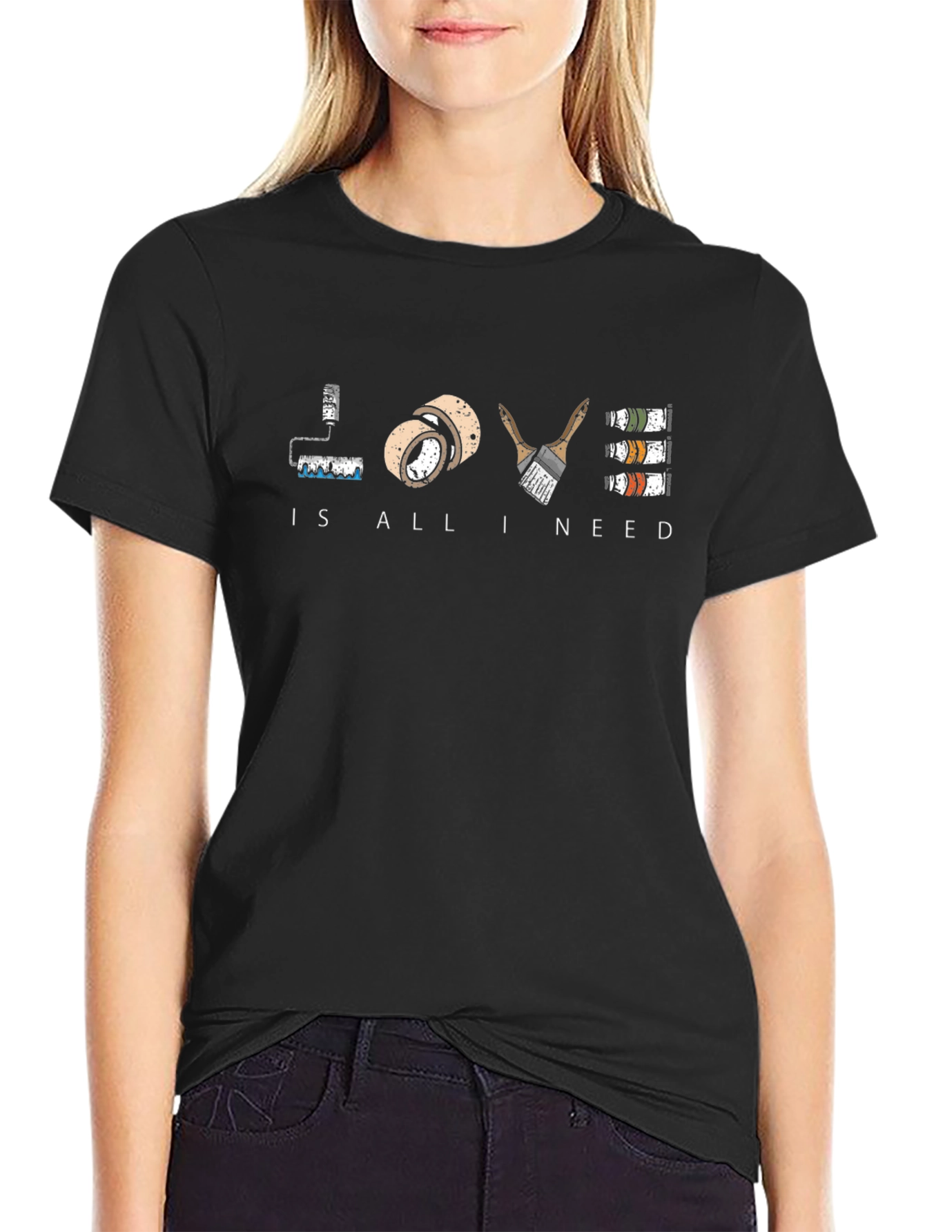 Painters Love Black T-Shirt - Art Supplies Design