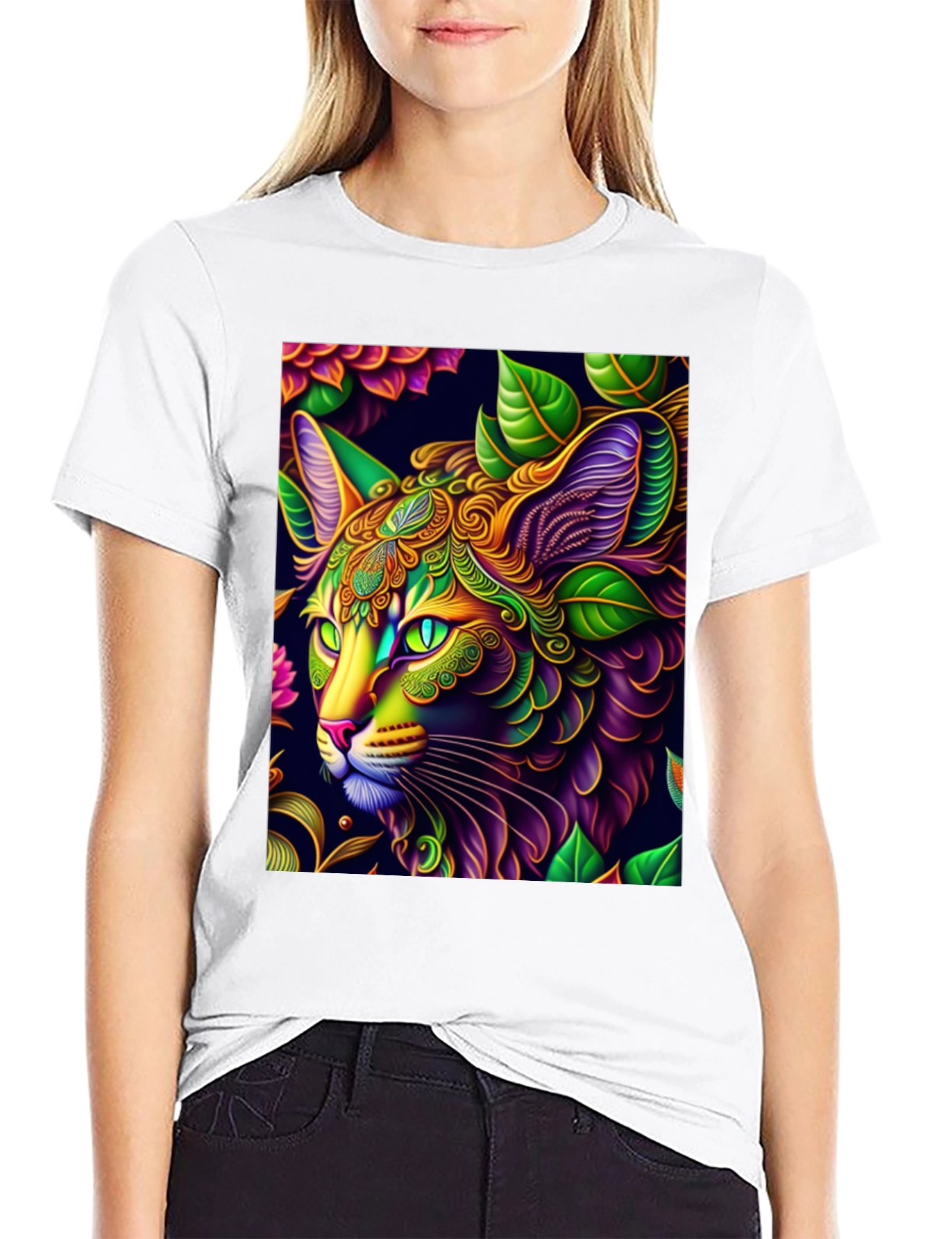 Psychedelic Cat Graphic Tee - Unique Art T-Shirt