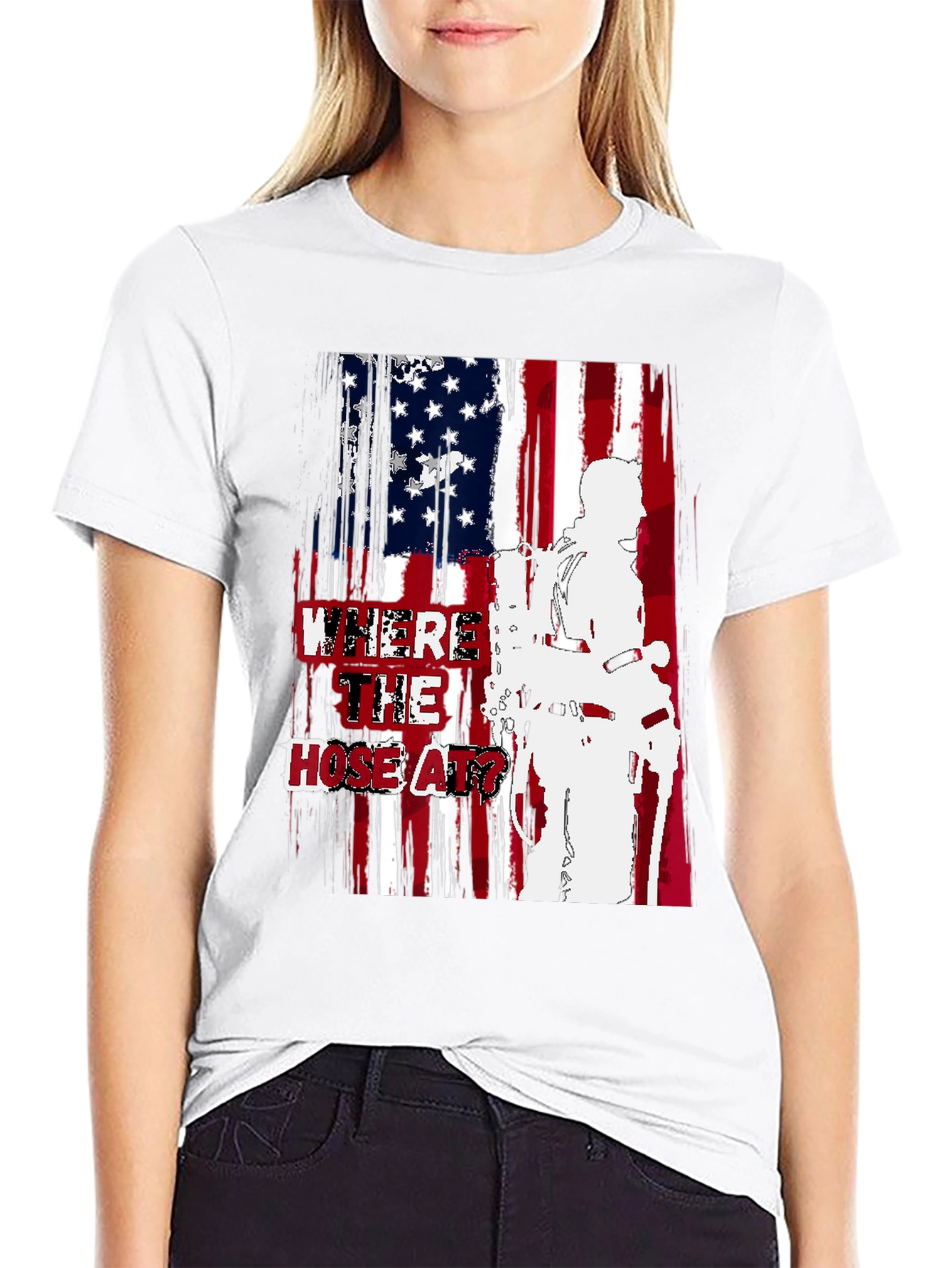 Firefighter USA Flag Graphic T-Shirt