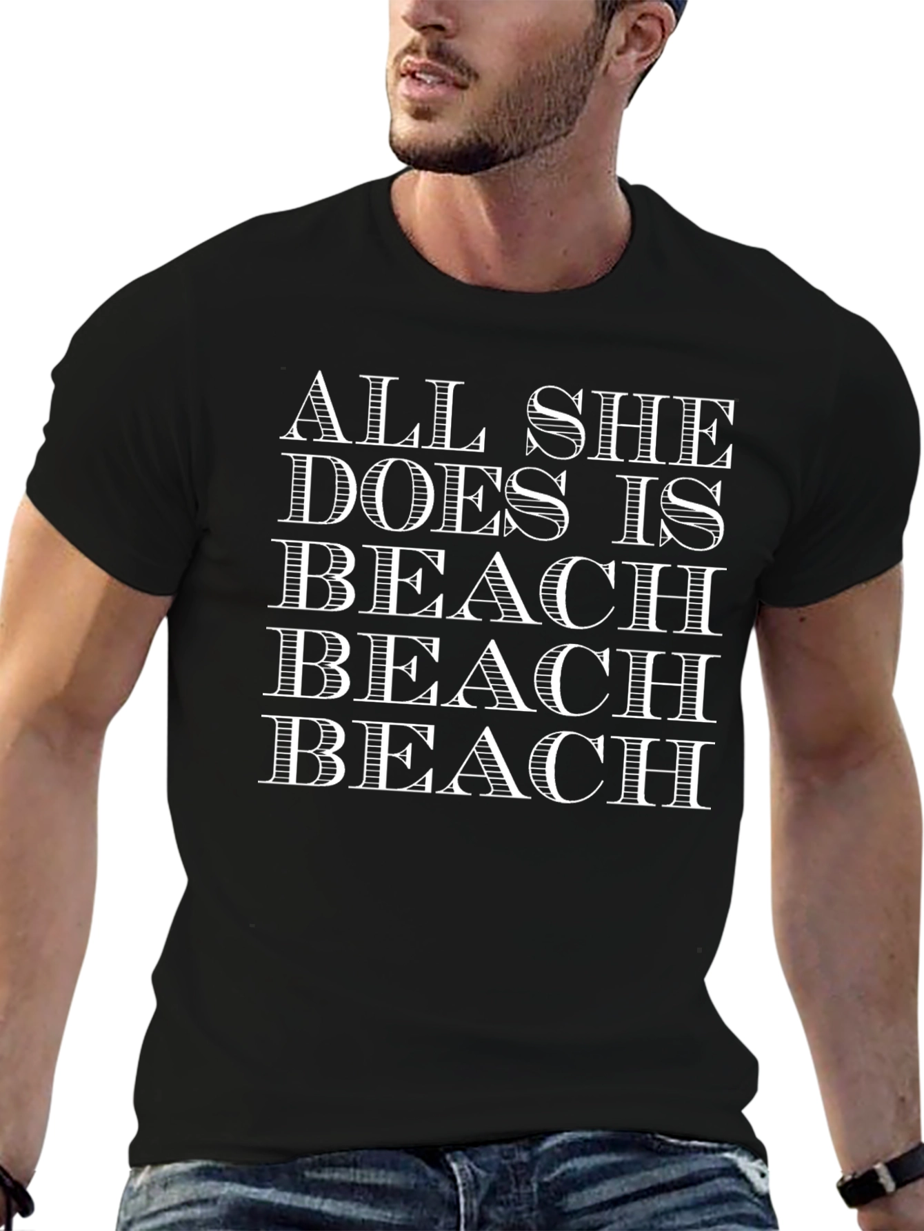 All She Does Is Beach Graphic Tee - Black