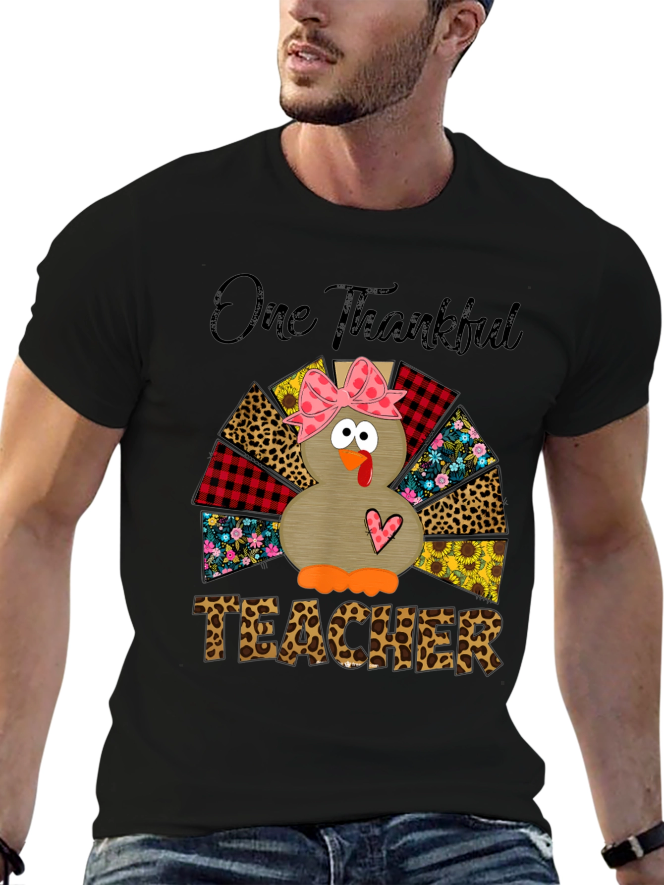 One Thankful Teacher Turkey Graphic T-Shirt