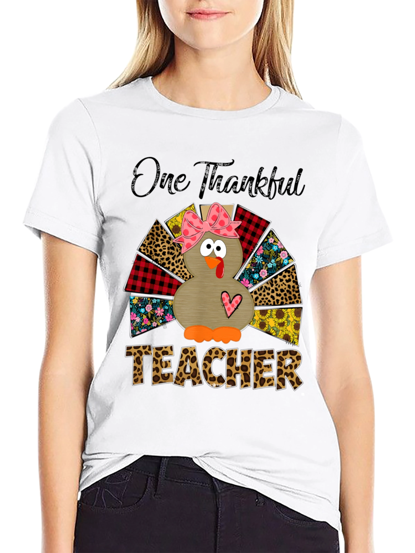 One Thankful Teacher Turkey Graphic T-Shirt