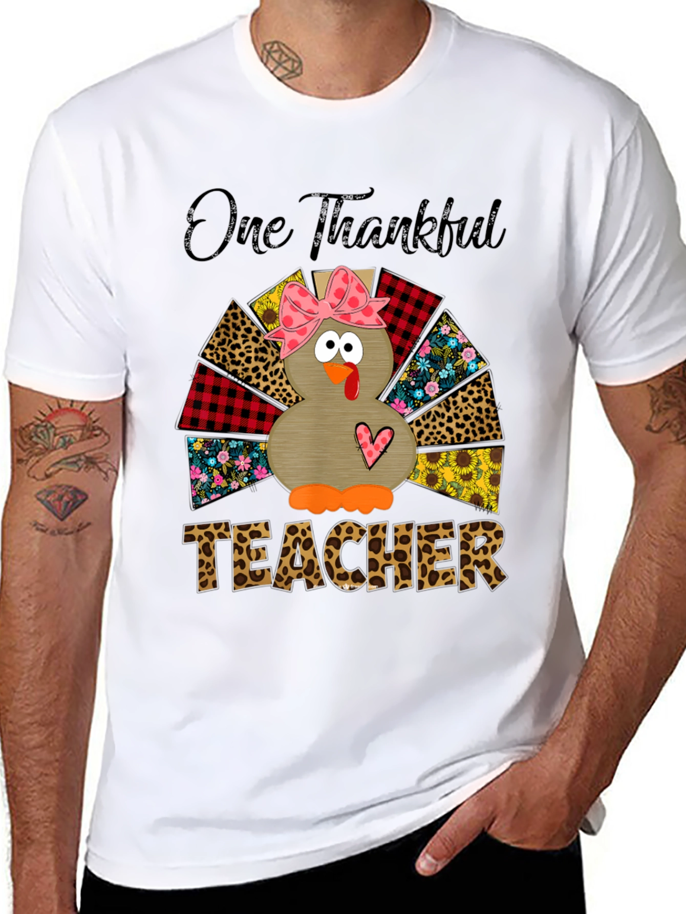 One Thankful Teacher Turkey Graphic T-Shirt