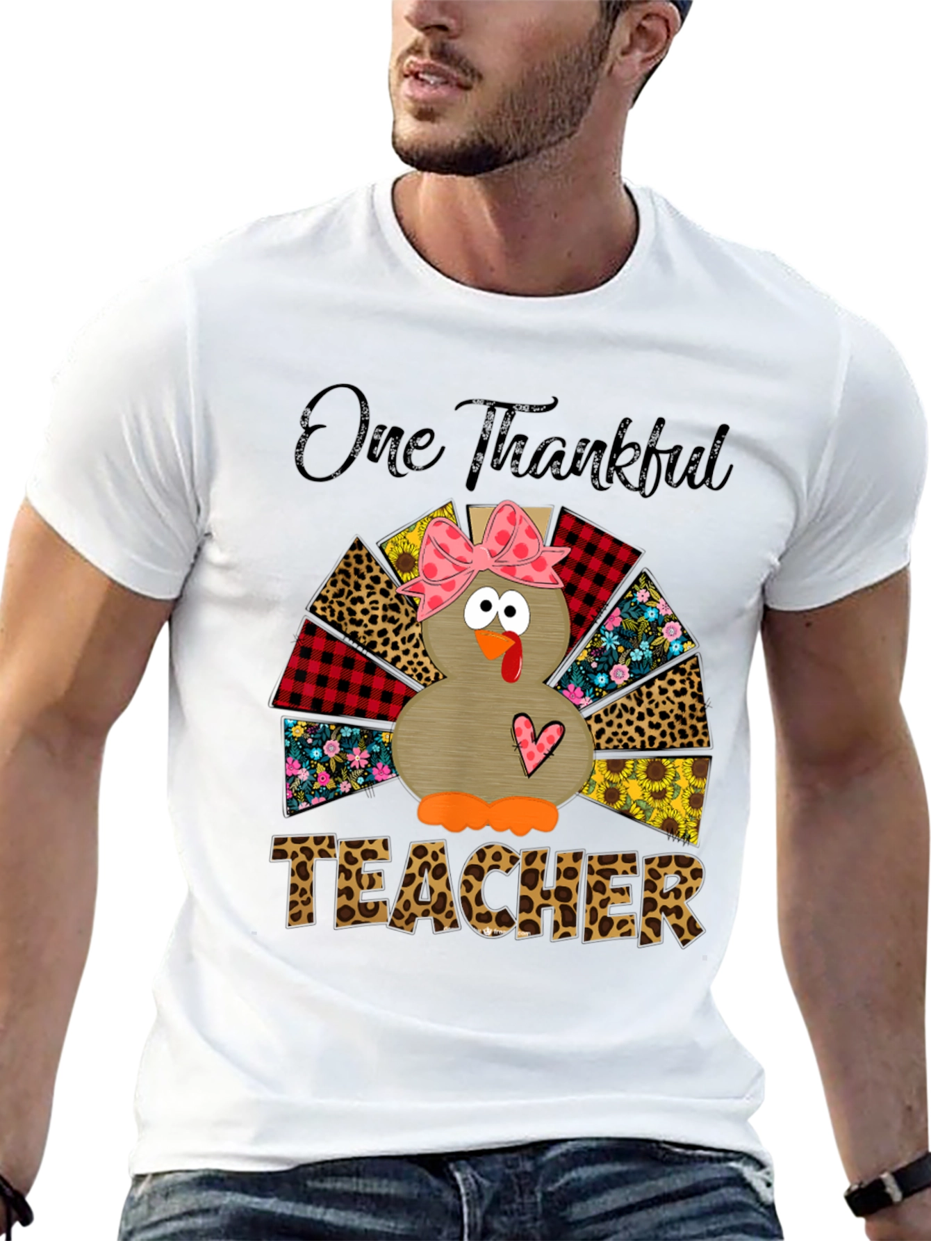 One Thankful Teacher Turkey Graphic T-Shirt