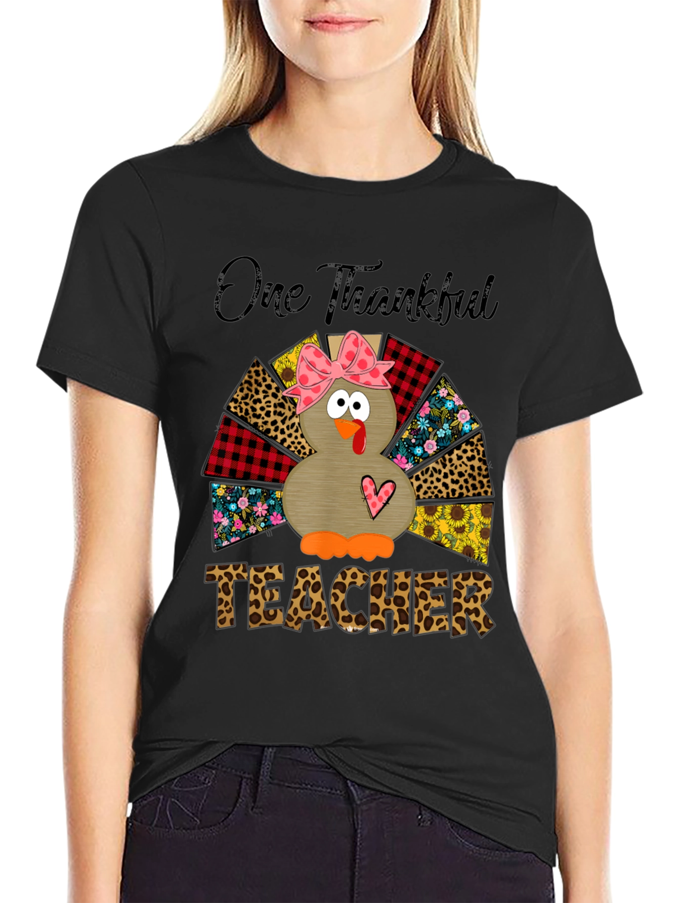 One Thankful Teacher Turkey Graphic T-Shirt