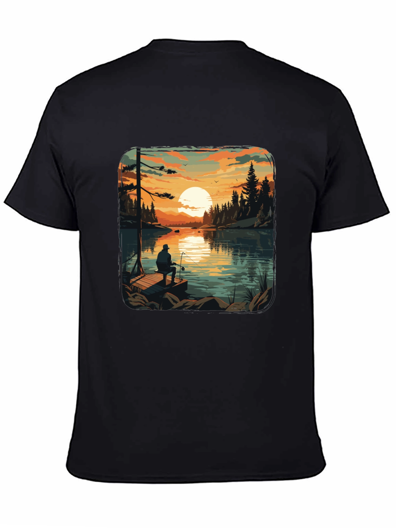 Fishing Lake Sunset Graphic T-Shirt