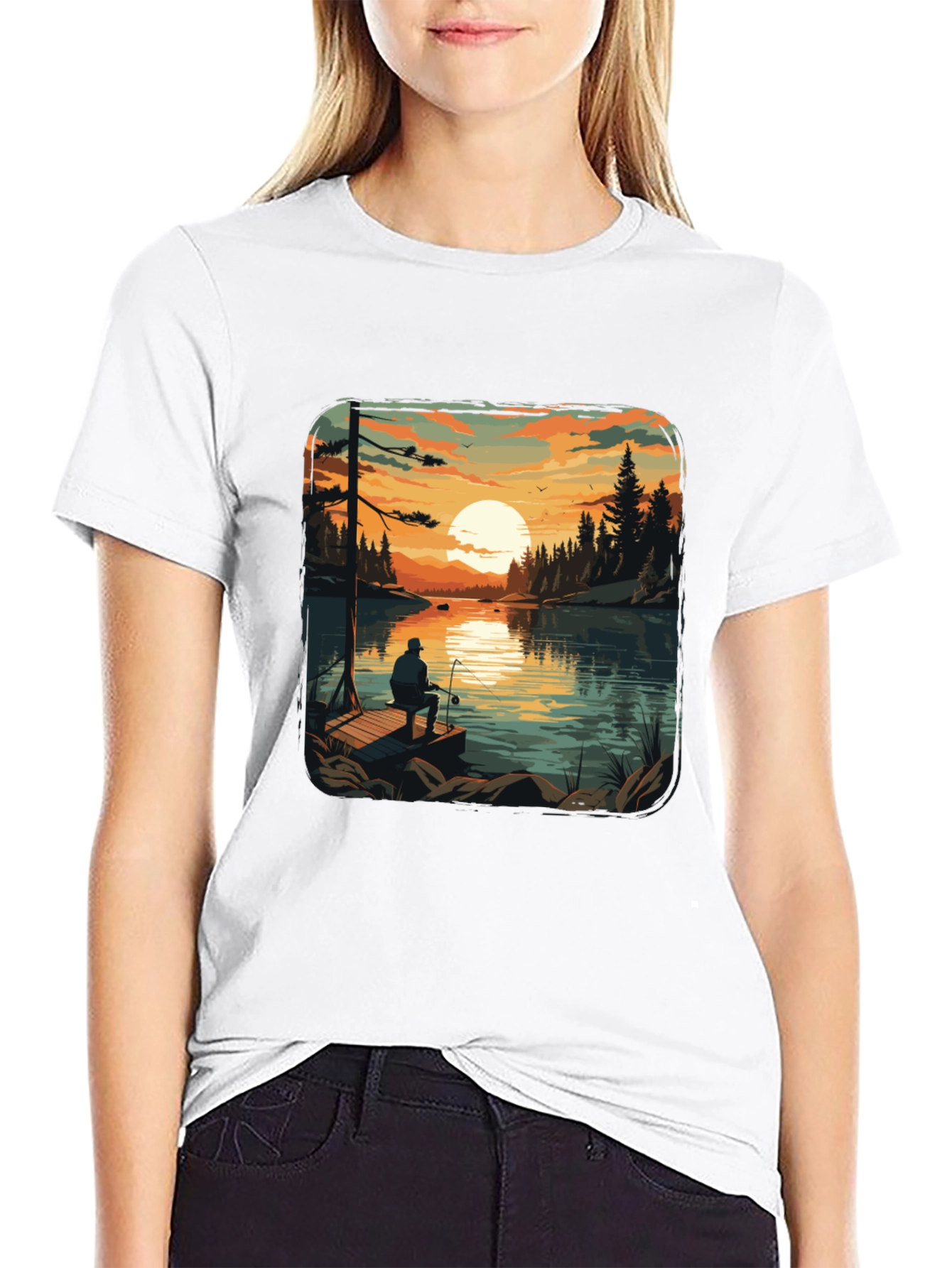 Fishing Lake Sunset Graphic T-Shirt