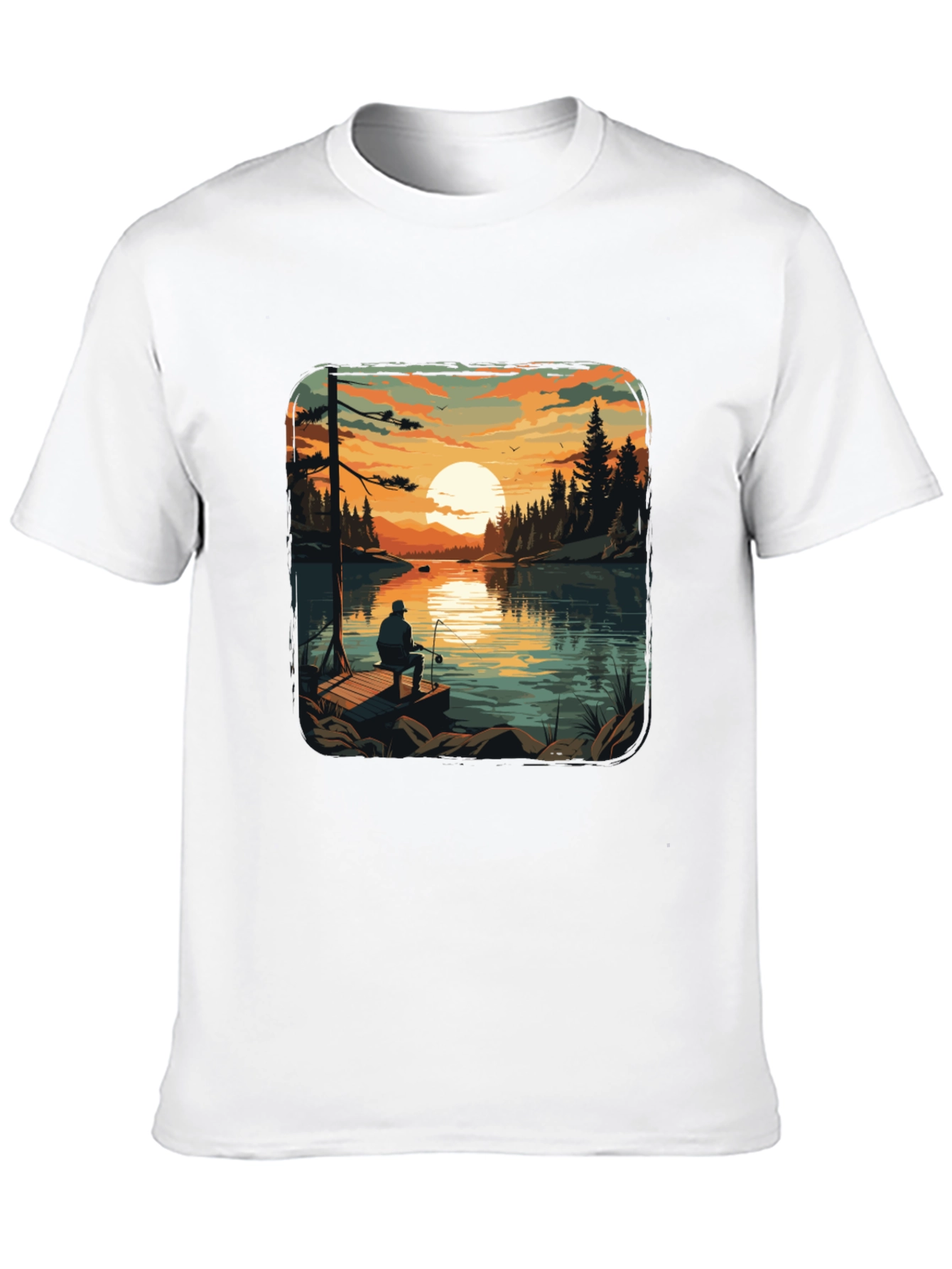 Fishing Lake Sunset Graphic T-Shirt