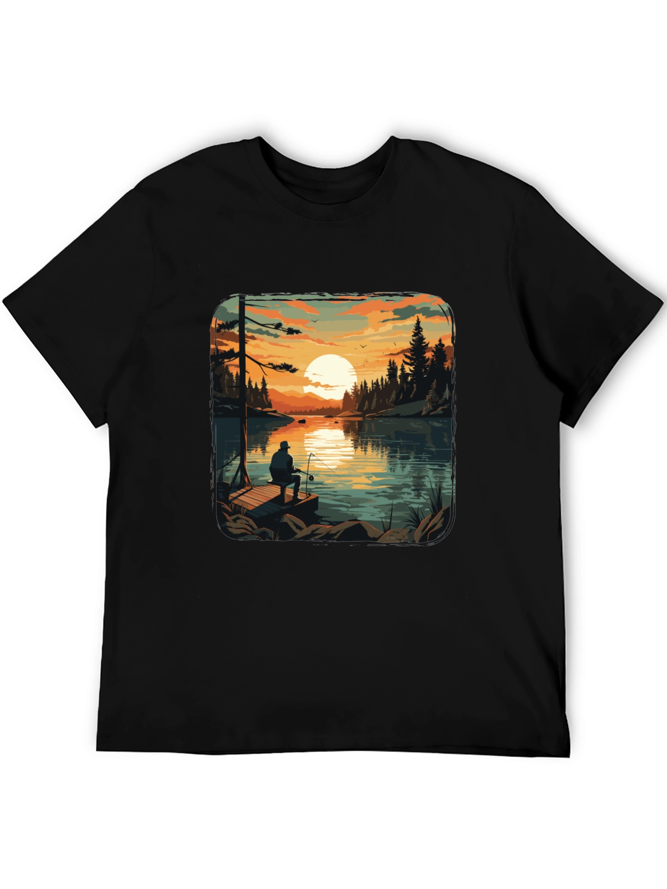 Fishing Lake Sunset Graphic T-Shirt