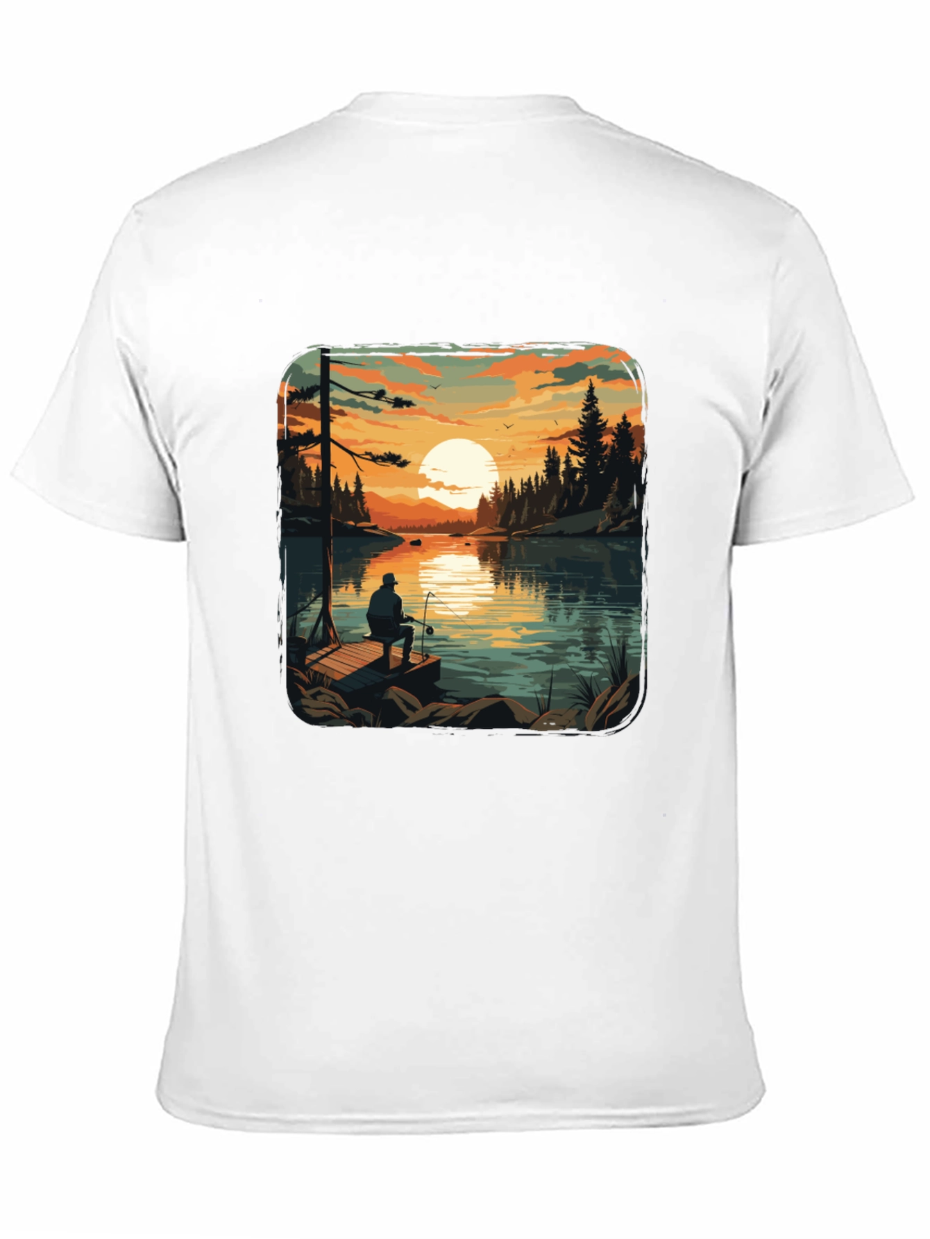 Fishing Lake Sunset Graphic T-Shirt