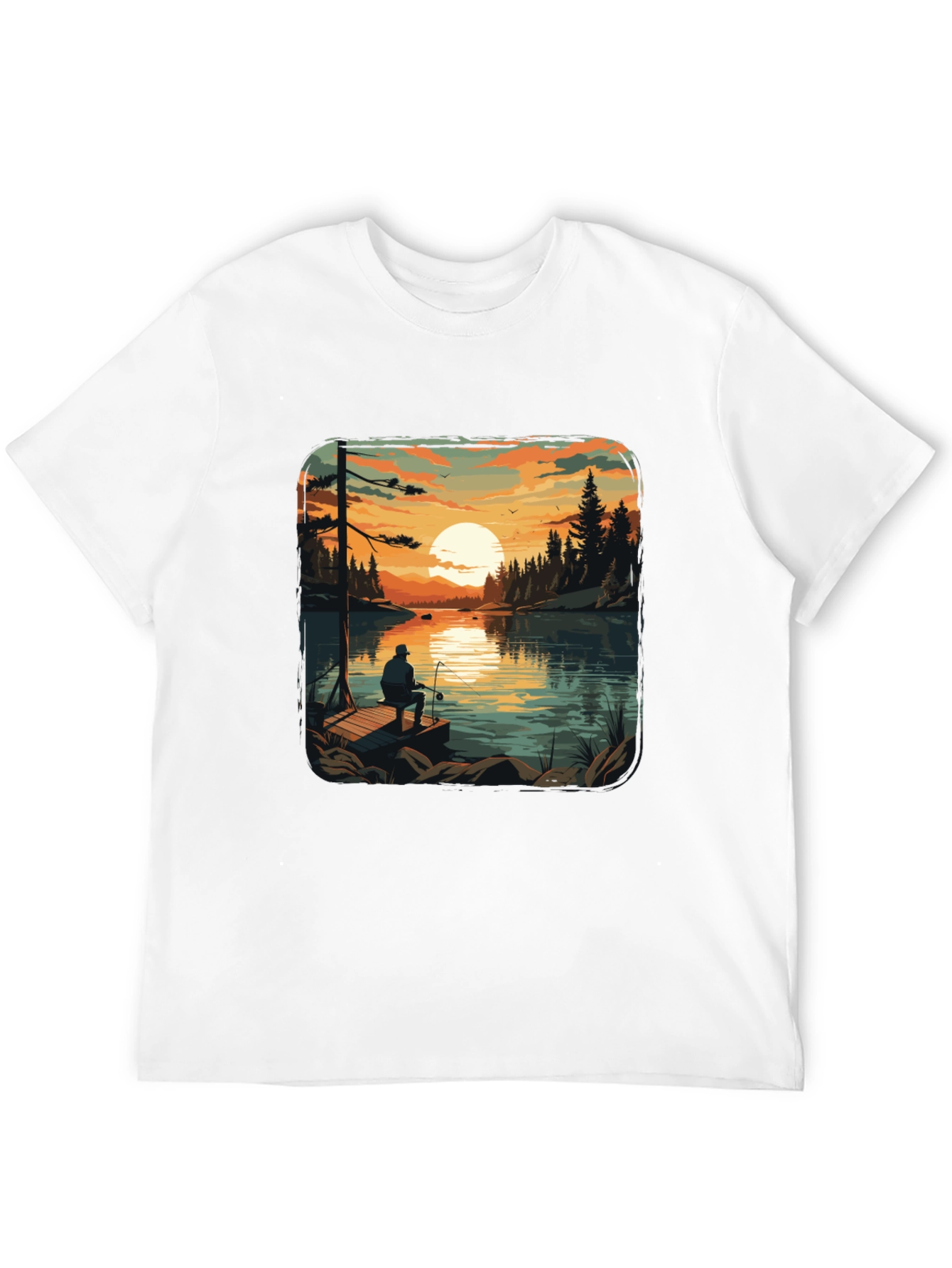 Fishing Lake Sunset Graphic T-Shirt