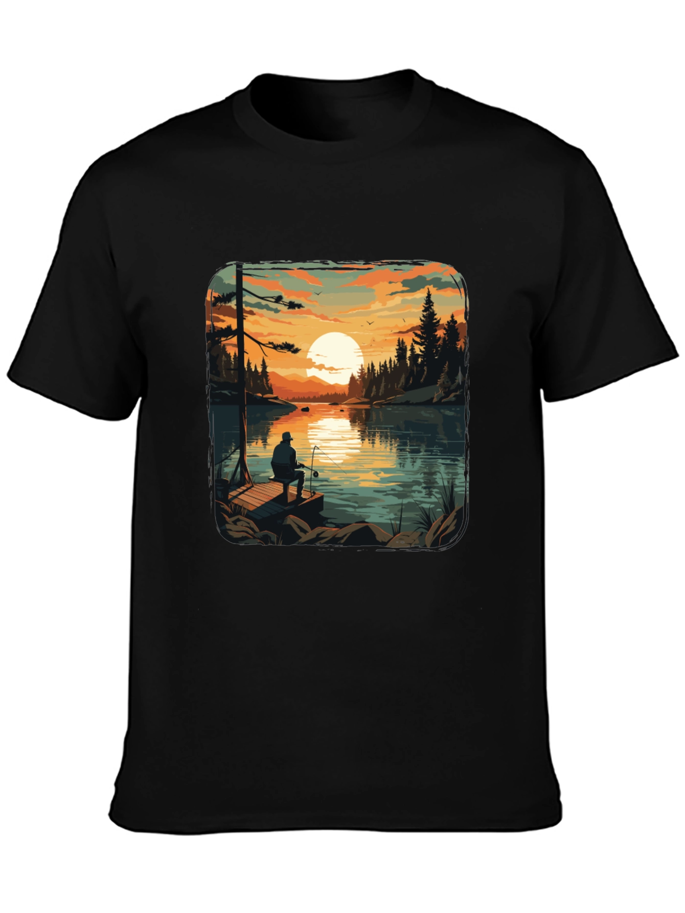 Fishing Lake Sunset Graphic T-Shirt