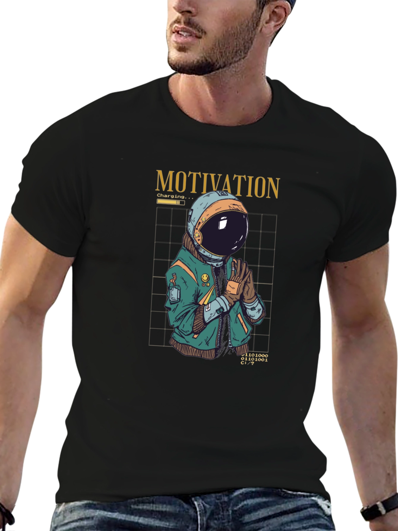 Motivation Astronaut Graphic T-Shirt - Black