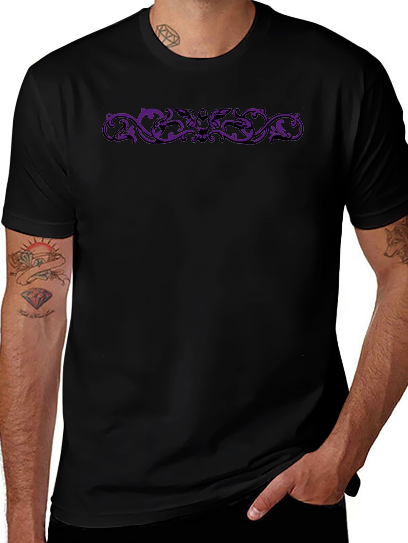 Gothic Bat Scrollwork Black Tee