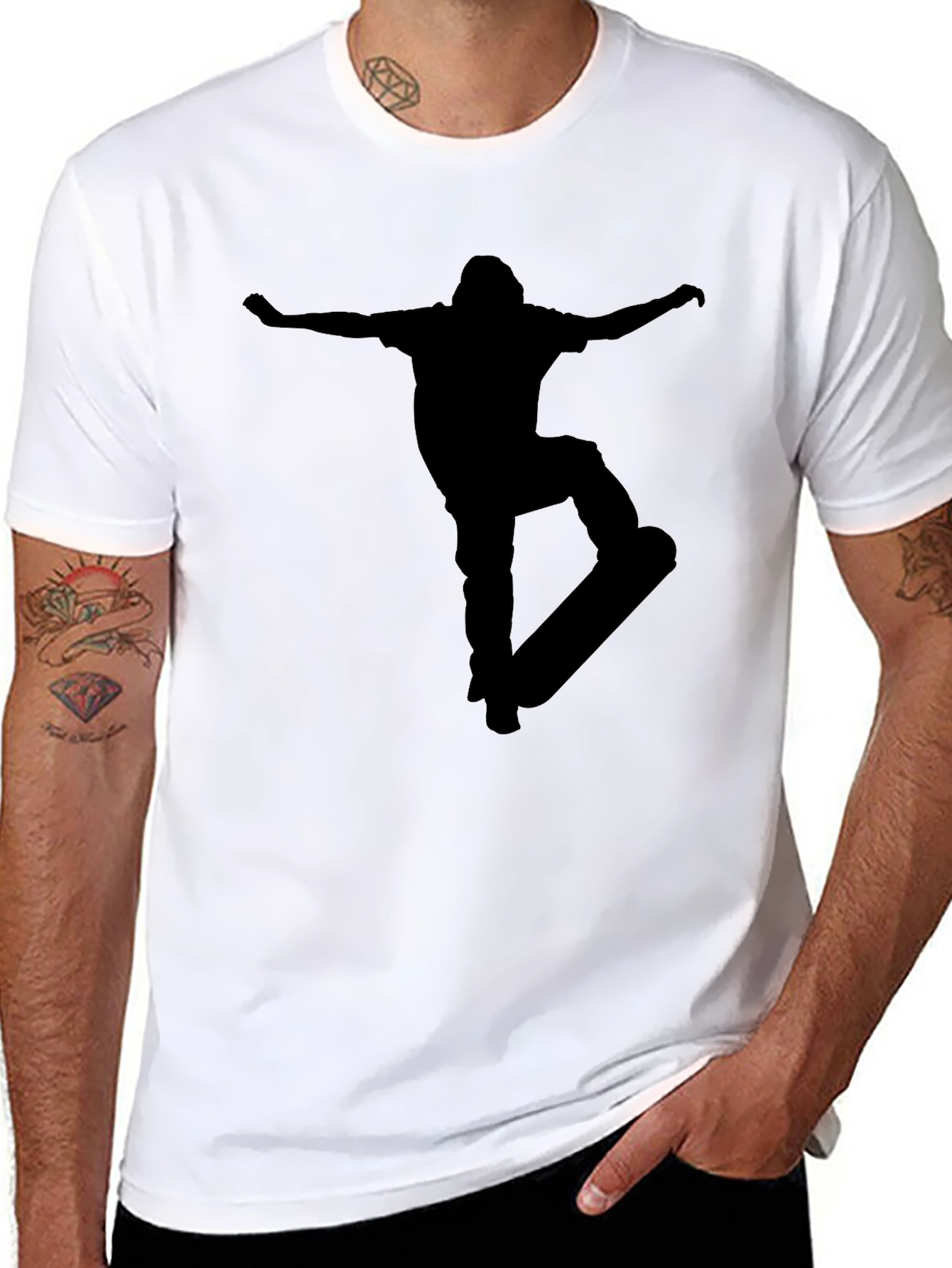 Skateboarder Graphic Tee - Black Cotton Casual T-Shirt