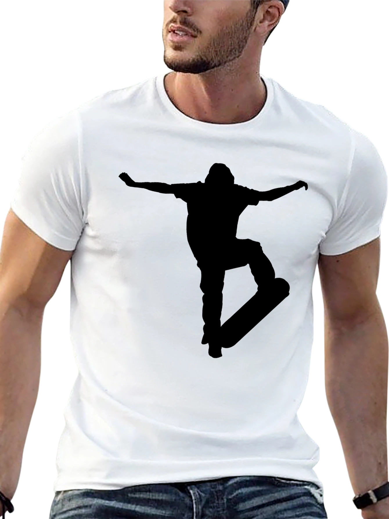 Skateboarder Graphic Tee - Black Cotton Casual T-Shirt