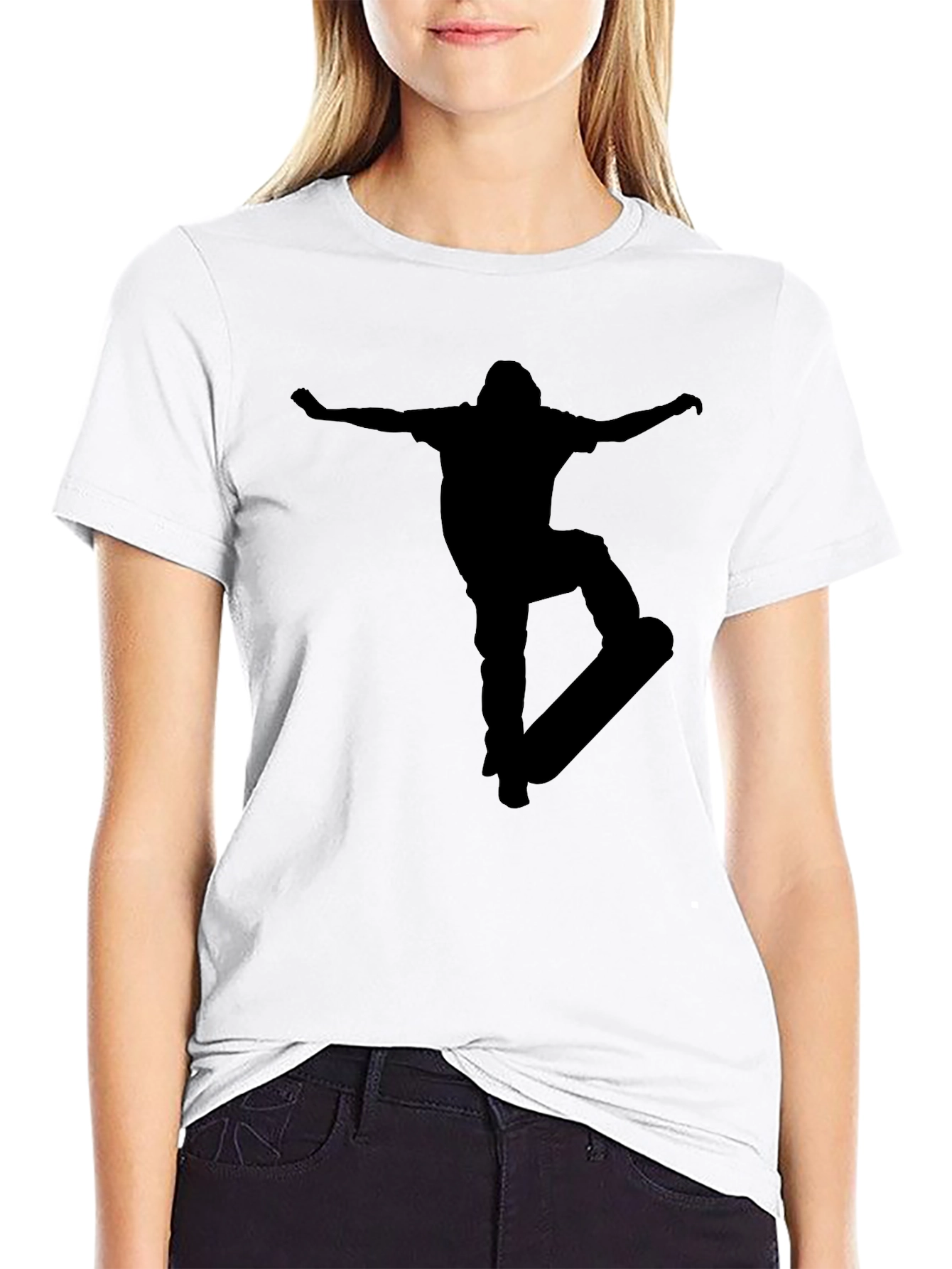 Skateboarder Graphic Tee - Black Cotton Casual T-Shirt