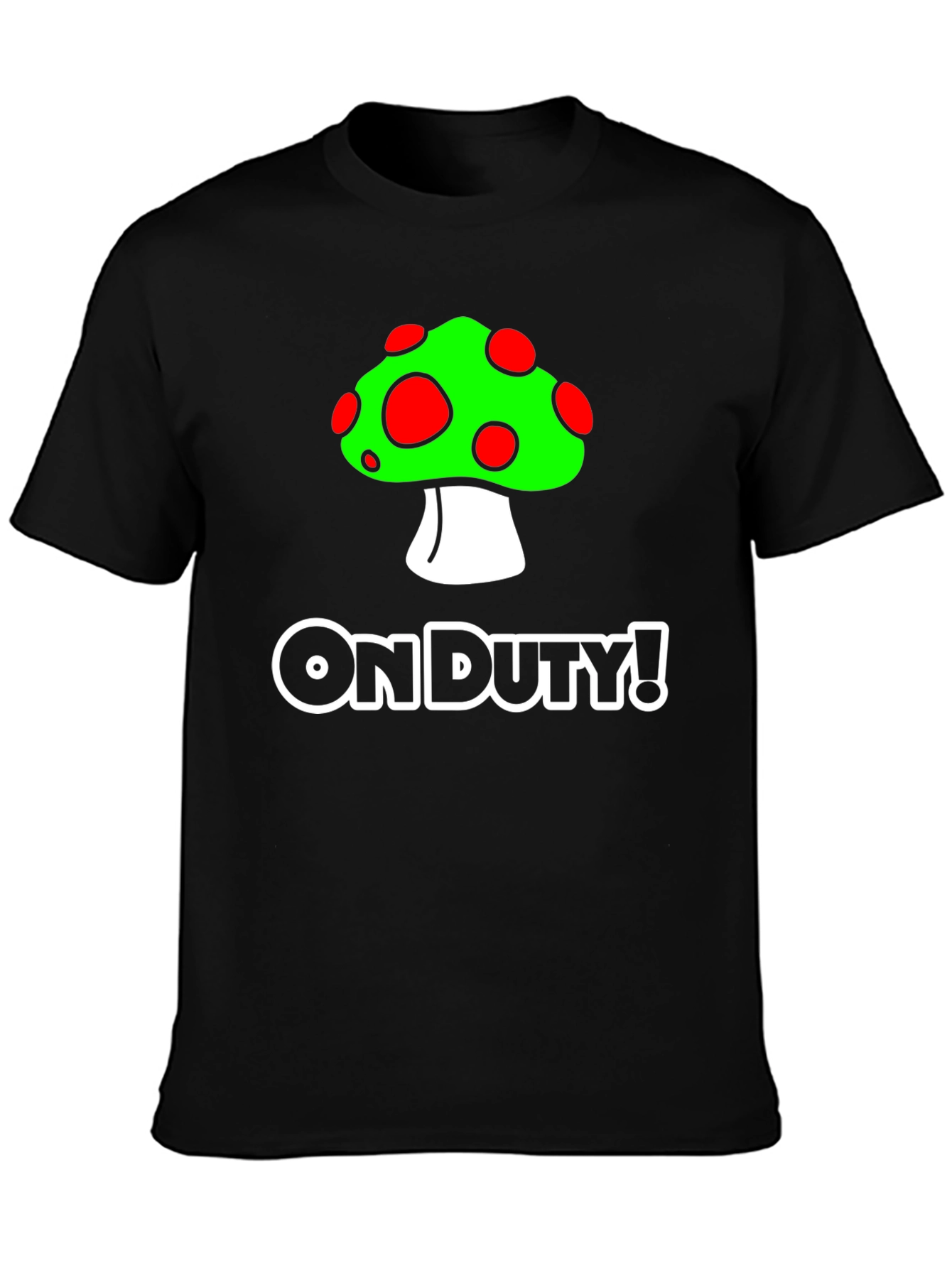 On Duty! Mushroom Graphic Black T-Shirt