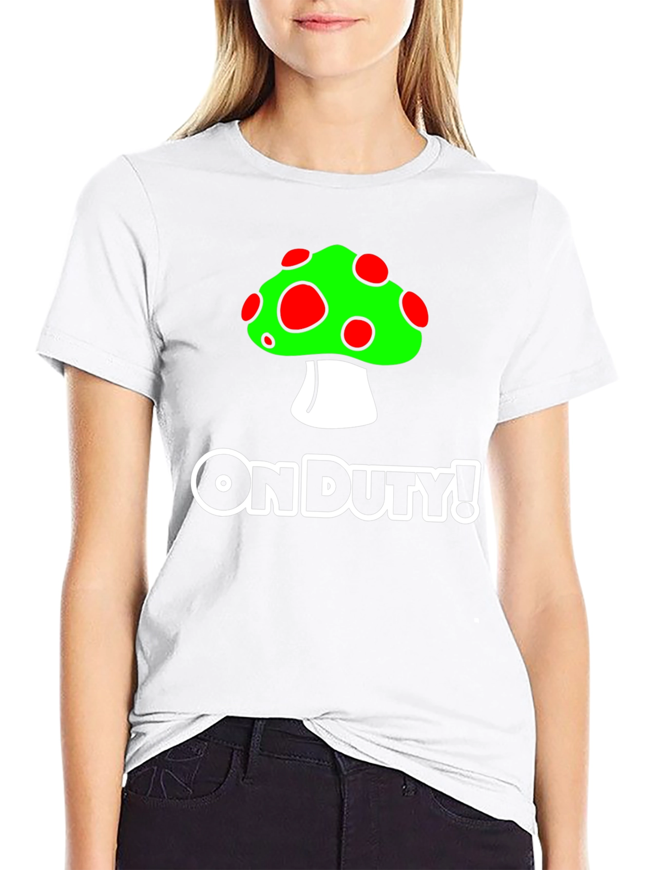 On Duty! Mushroom Graphic Black T-Shirt