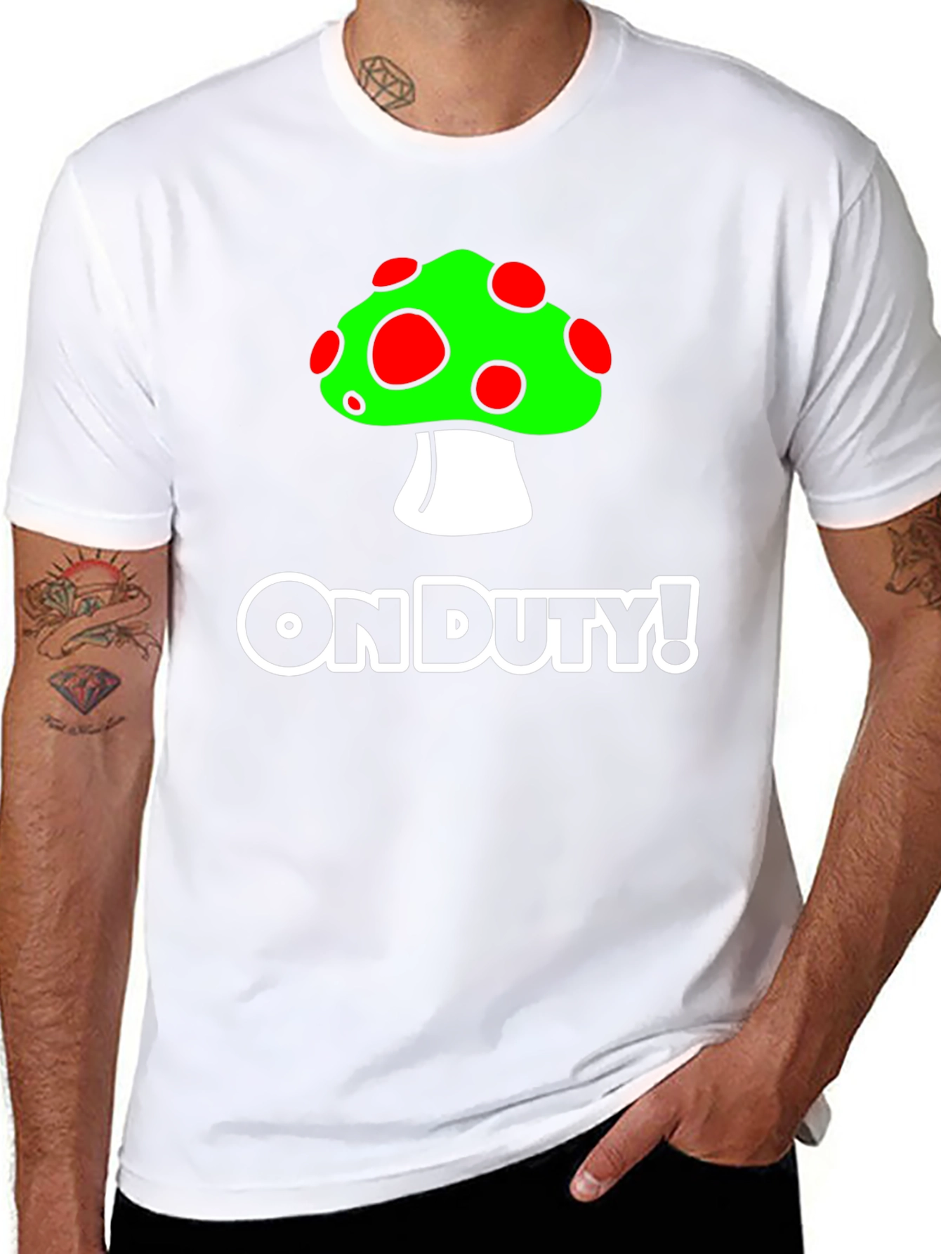 On Duty! Mushroom Graphic Black T-Shirt