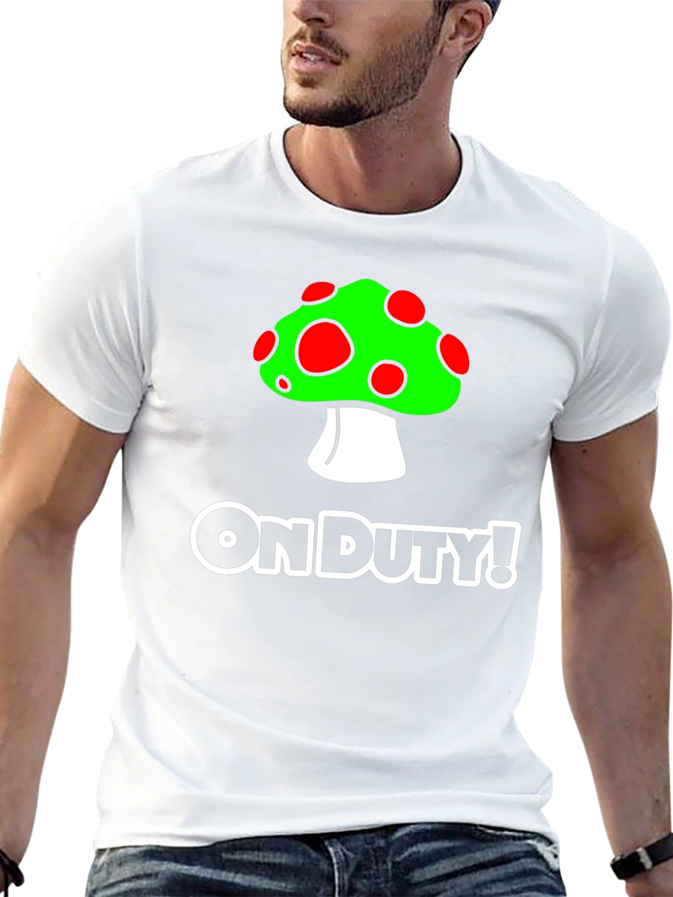 On Duty! Mushroom Graphic Black T-Shirt