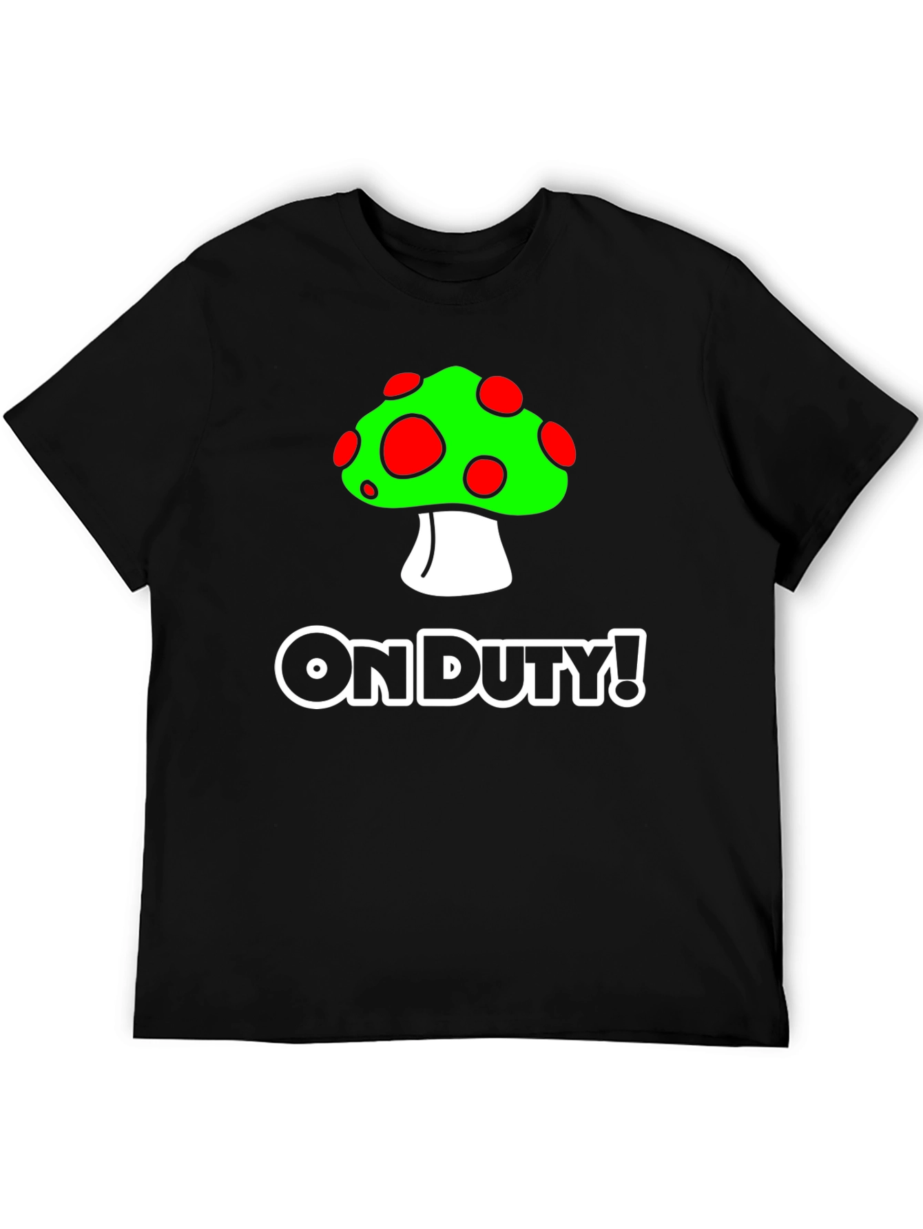 On Duty! Mushroom Graphic Black T-Shirt