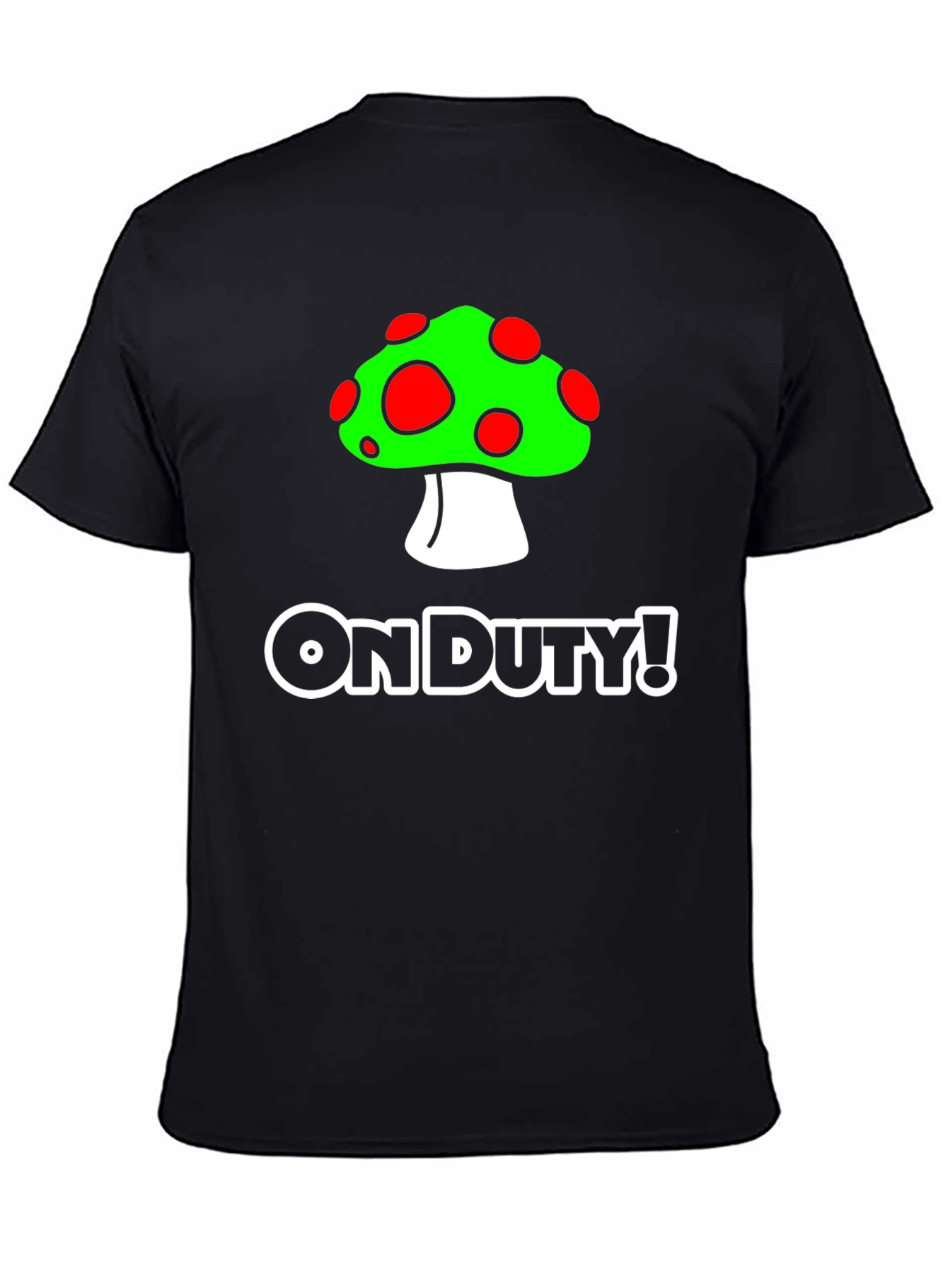 On Duty! Mushroom Graphic Black T-Shirt