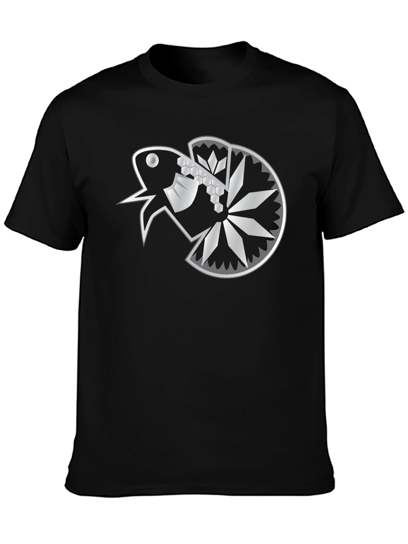 Geometric Betta Fish Graphic T-Shirt - Black