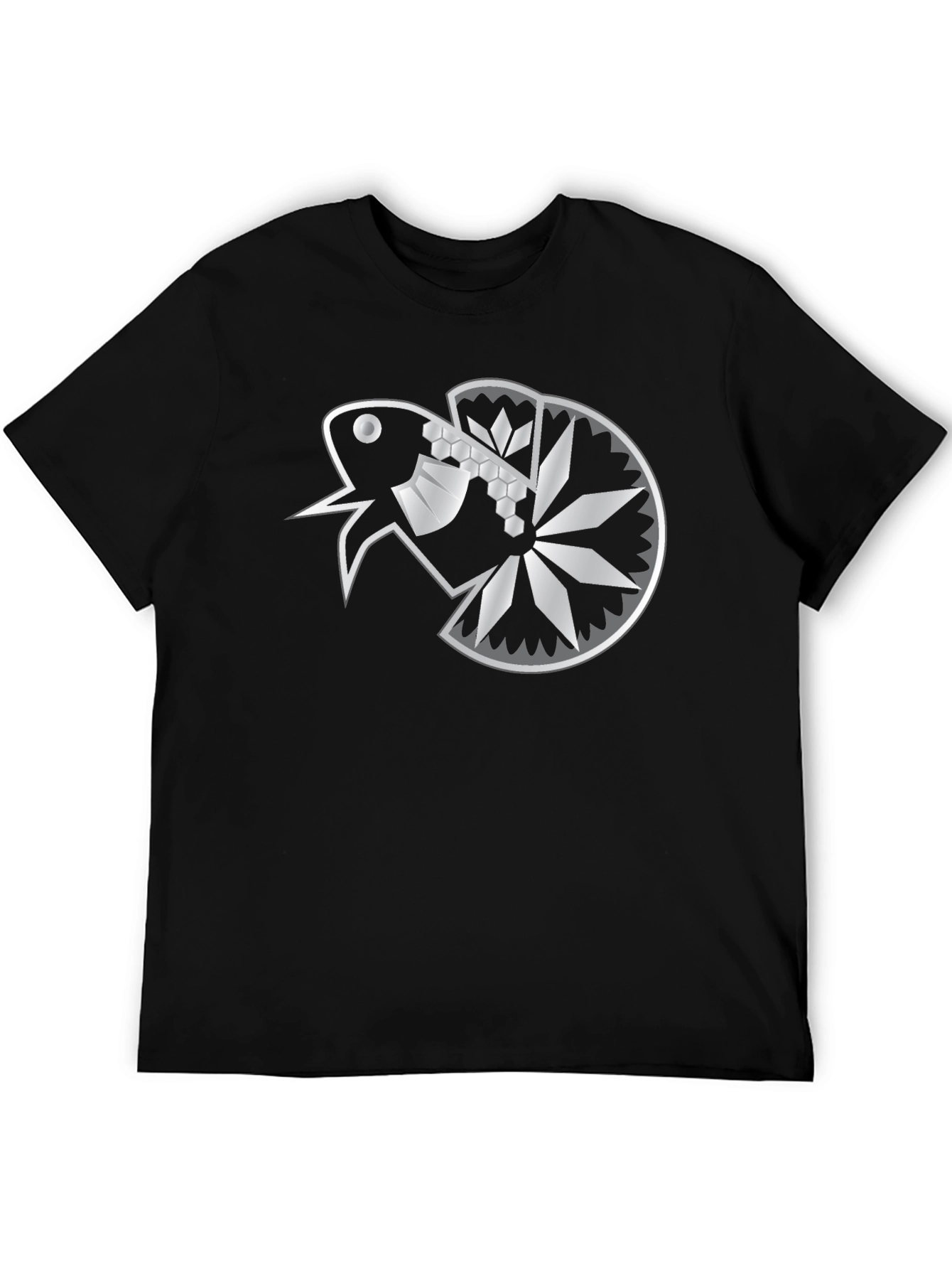 Geometric Betta Fish Graphic T-Shirt - Black