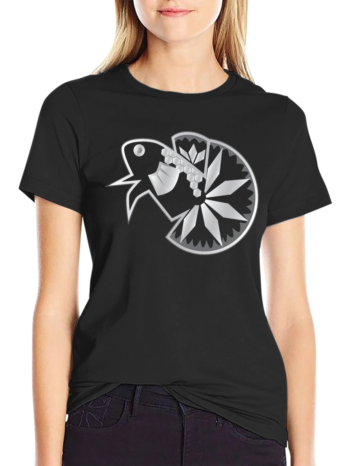 Geometric Betta Fish Graphic T-Shirt - Black