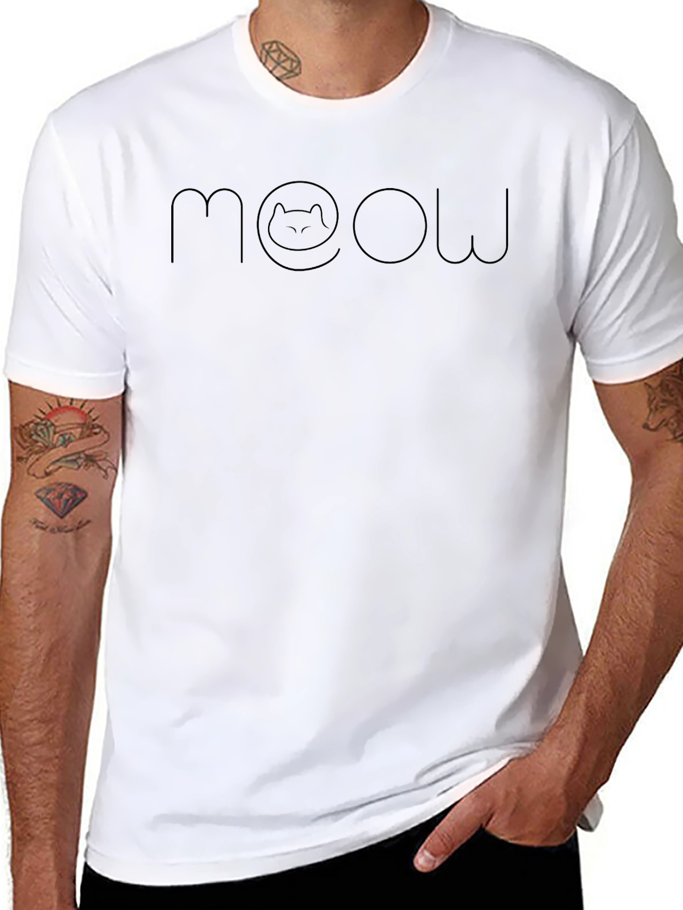 Meow Cat T-Shirt - Black Cotton Tee