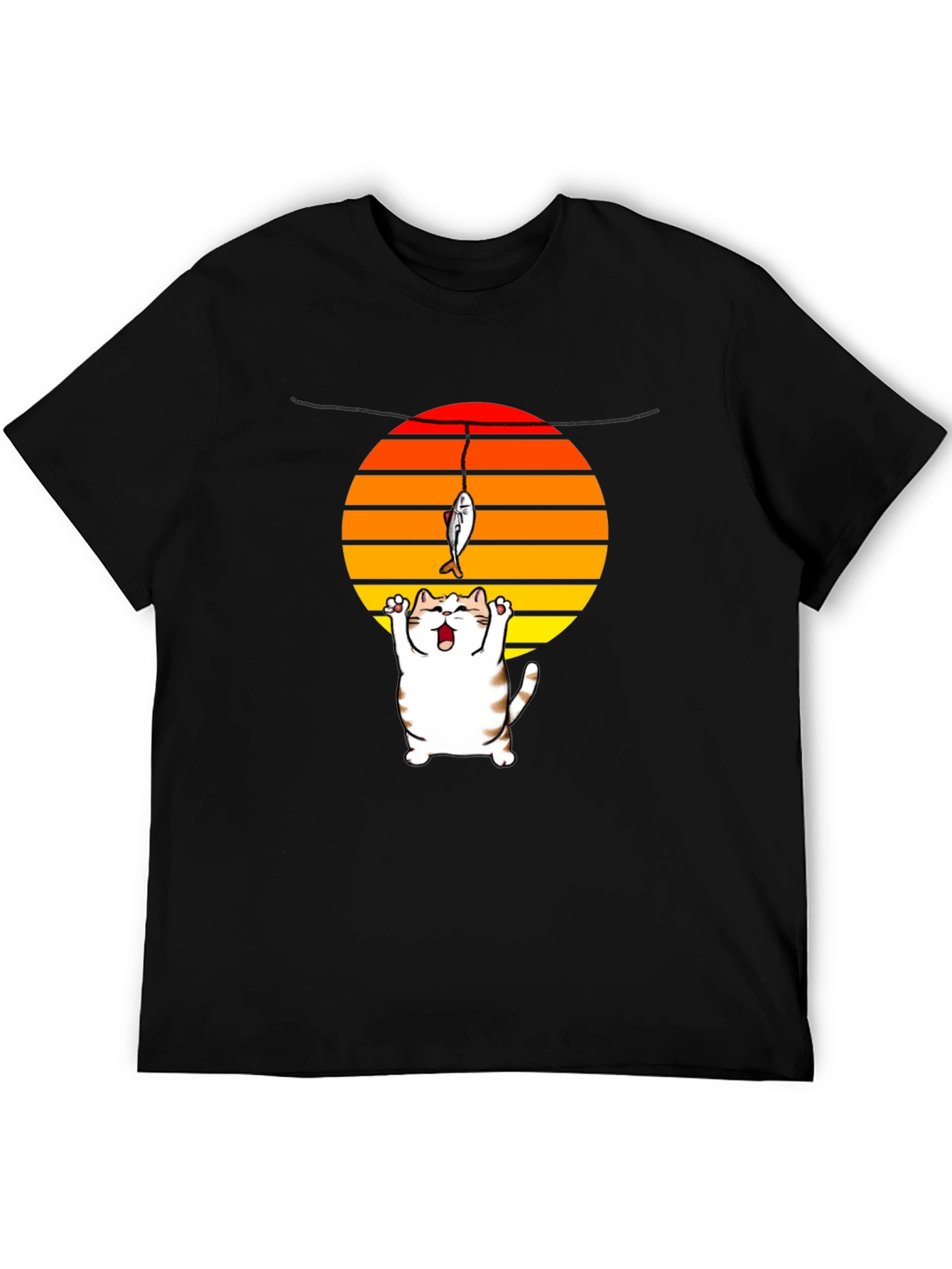 Catching Sunset Cat Graphic Tee - Funny Fishing Shirt